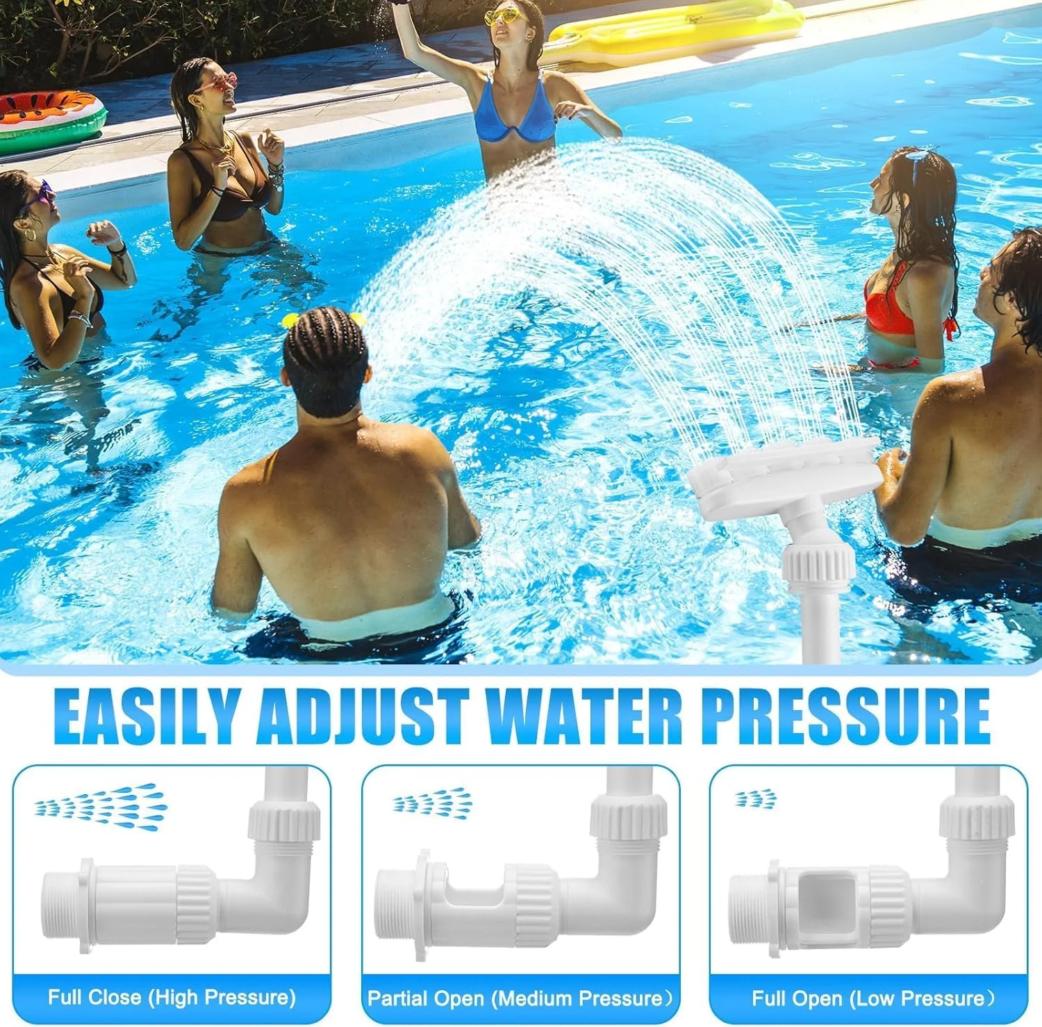 آبنمای خورشیدی استخر با چراغ های ال ای دی 7 رنگ، فواره آب قابل تنظیم برای استخرهای روکار و توکار - قابلیت چرخش 360 درجه، قابل شارژ با USB، دکوراسیون استخر با مصرف انرژی بهینه