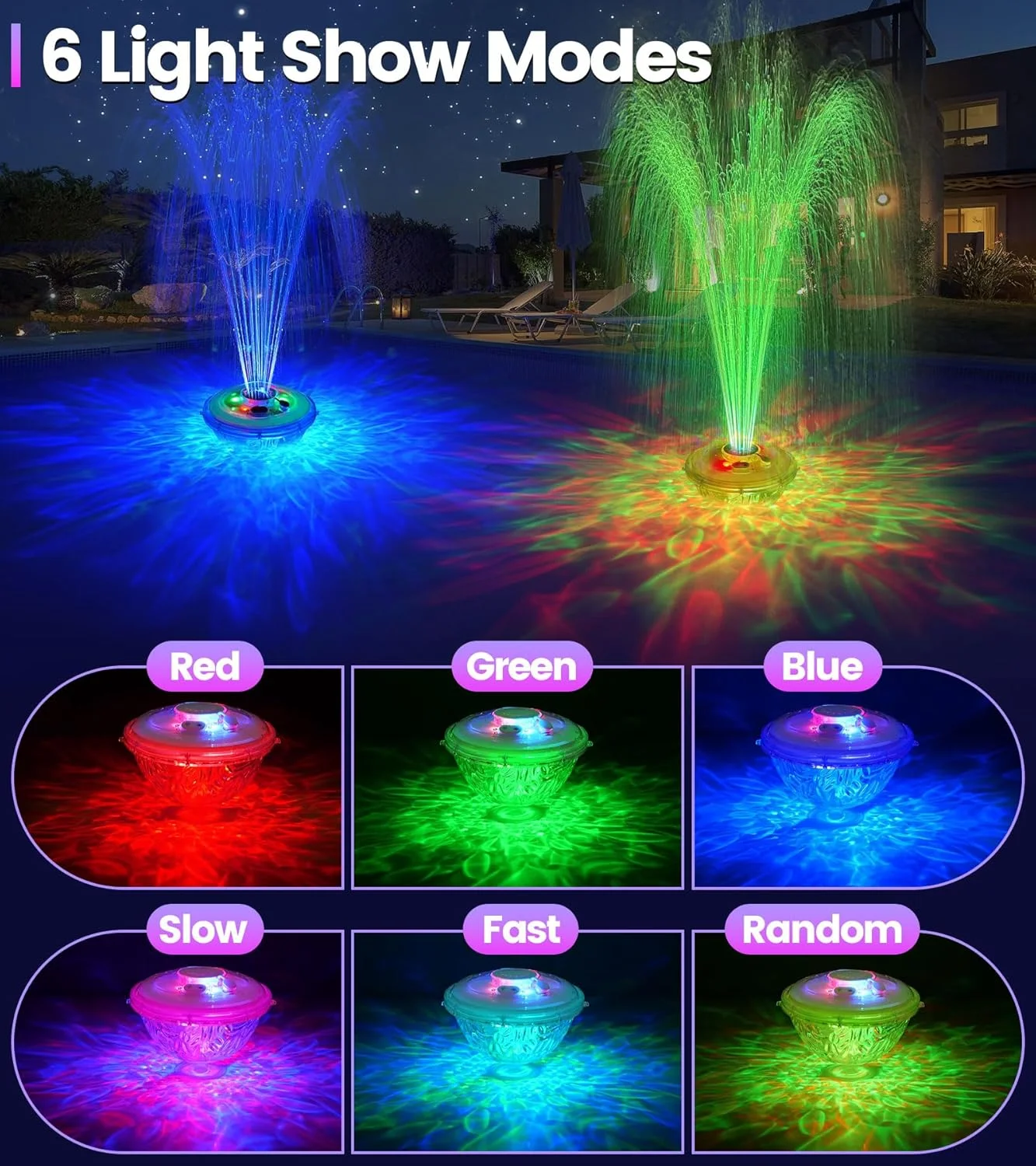 فواره شناور استخر با نمایش نور زیر آب، فواره آبی قابل شارژ استخر، آبشار فواره استخر بالای زمین، فواره های استخر شنا برای استخر داخل زمین - سفید