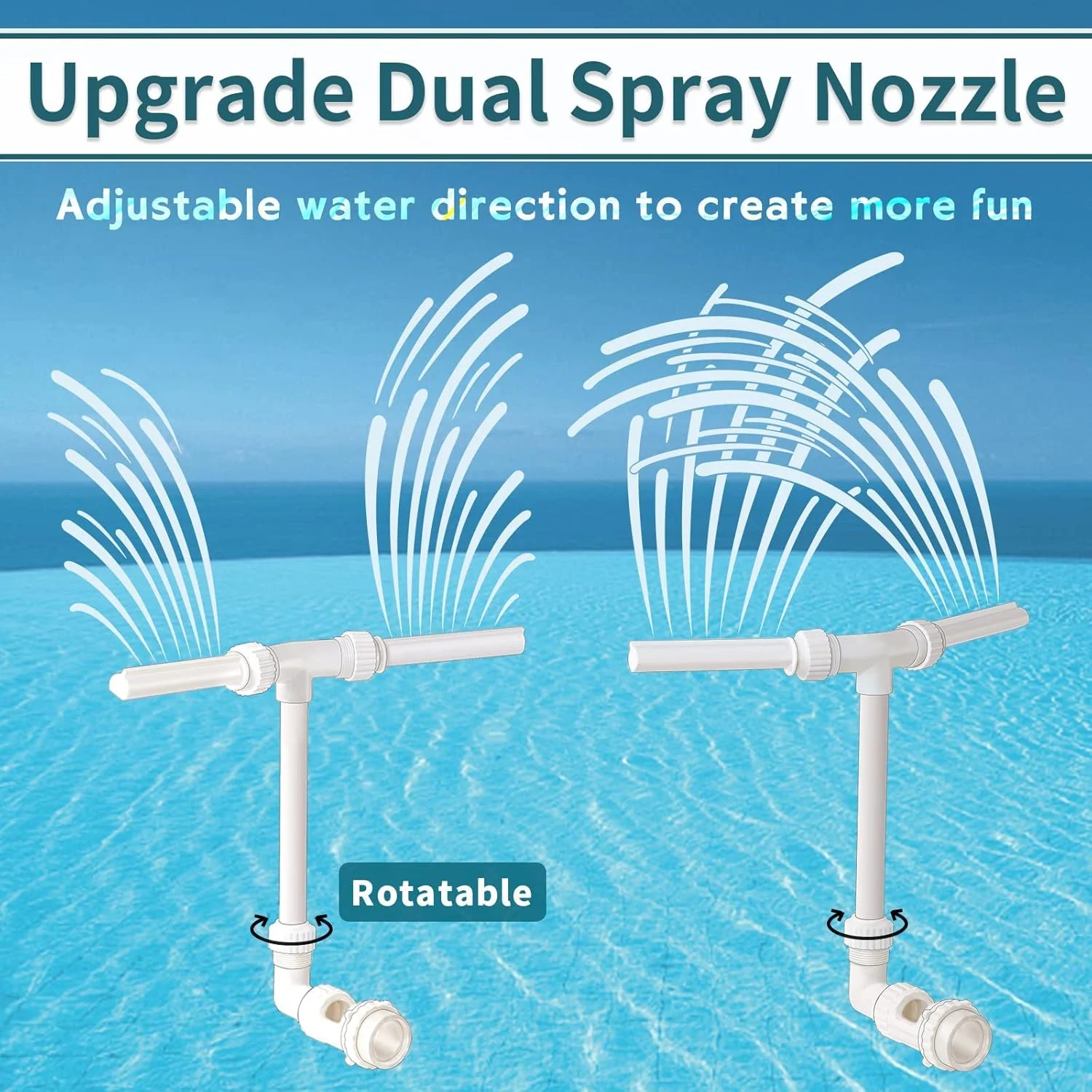 آب‌نما فواره‌ای دوگانه مناسب استخر - ارتقا دهنده آبشار خنک‌کننده رو/زیرزمینی، نازل اسپری 2 در 1 قابل تنظیم، هواده استخر با فشار بالا، ویژگی پاشش باغ دکور فضای باز