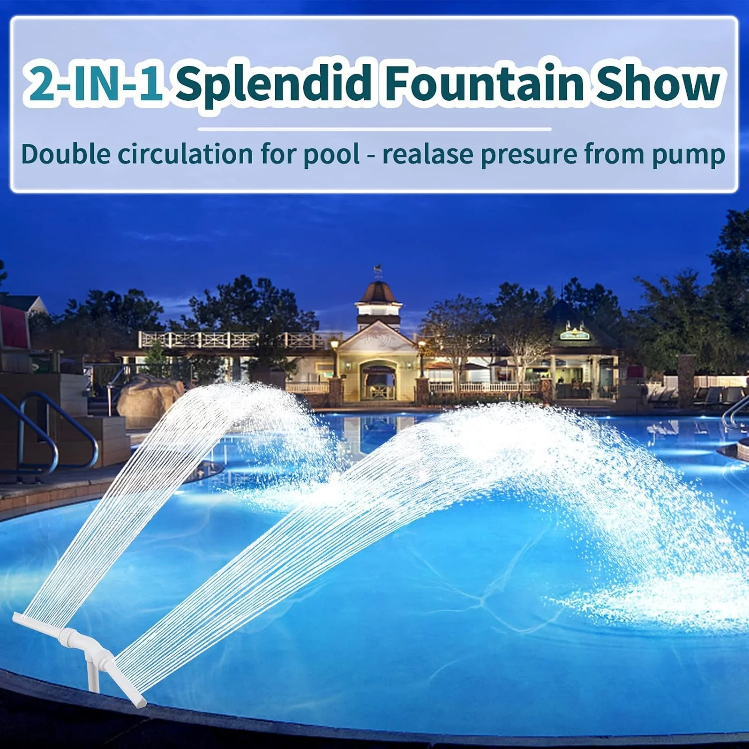 آب‌نما فواره‌ای دوگانه مناسب استخر - ارتقا دهنده آبشار خنک‌کننده رو/زیرزمینی، نازل اسپری 2 در 1 قابل تنظیم، هواده استخر با فشار بالا، ویژگی پاشش باغ دکور فضای باز