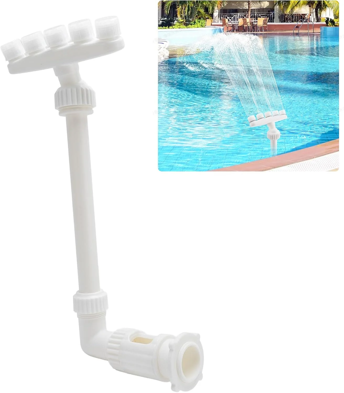 فواره آبشاری استخر، دارای 5 نازل با ارتفاع قابل تنظیم، مناسب برای حوض ماهی و باغ، فواره آبشاری دوگانه، جنس PVC، خنک کننده ایده آل استخر، ویژگی آبنما در فضای باز