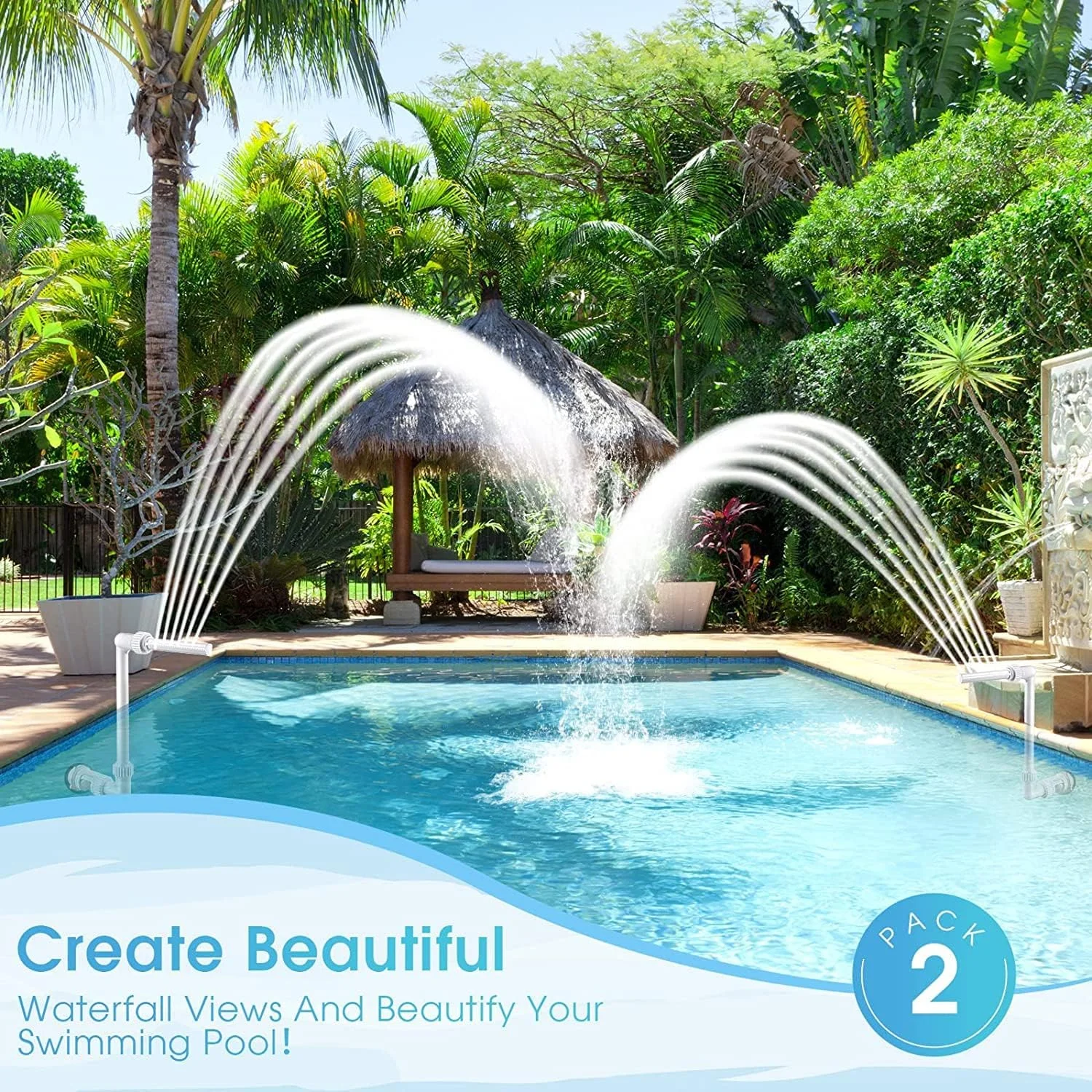 فواره آب استخر، آبنما تفریحی، آبپاش استخر، لوازم جانبی استخر، هواده قابل تنظیم استخر مناسب برای اکثر استخرهای توکار و روکار، دکور حیاط خلوت (تک سر) 2 عدد