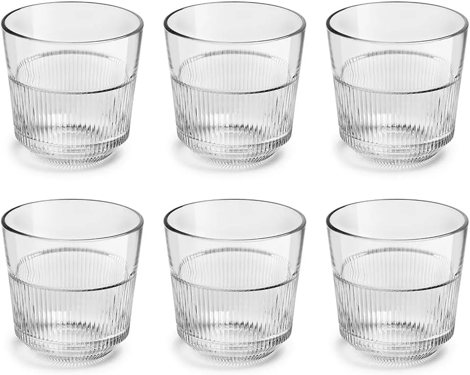 ست لیوان رویال لیردام سری Rayo، حجم 270 میلی لیتر، لیوان نوشیدنی، لیوان های بلند، ست 6 عددی لیوان کوکتل، ظروف شیشه ای رمانتیک، لیوان های برجسته برای آبمیوه، ویسکی، نوشیدنی های غیر الکلی، ست ظروف نوشیدنی