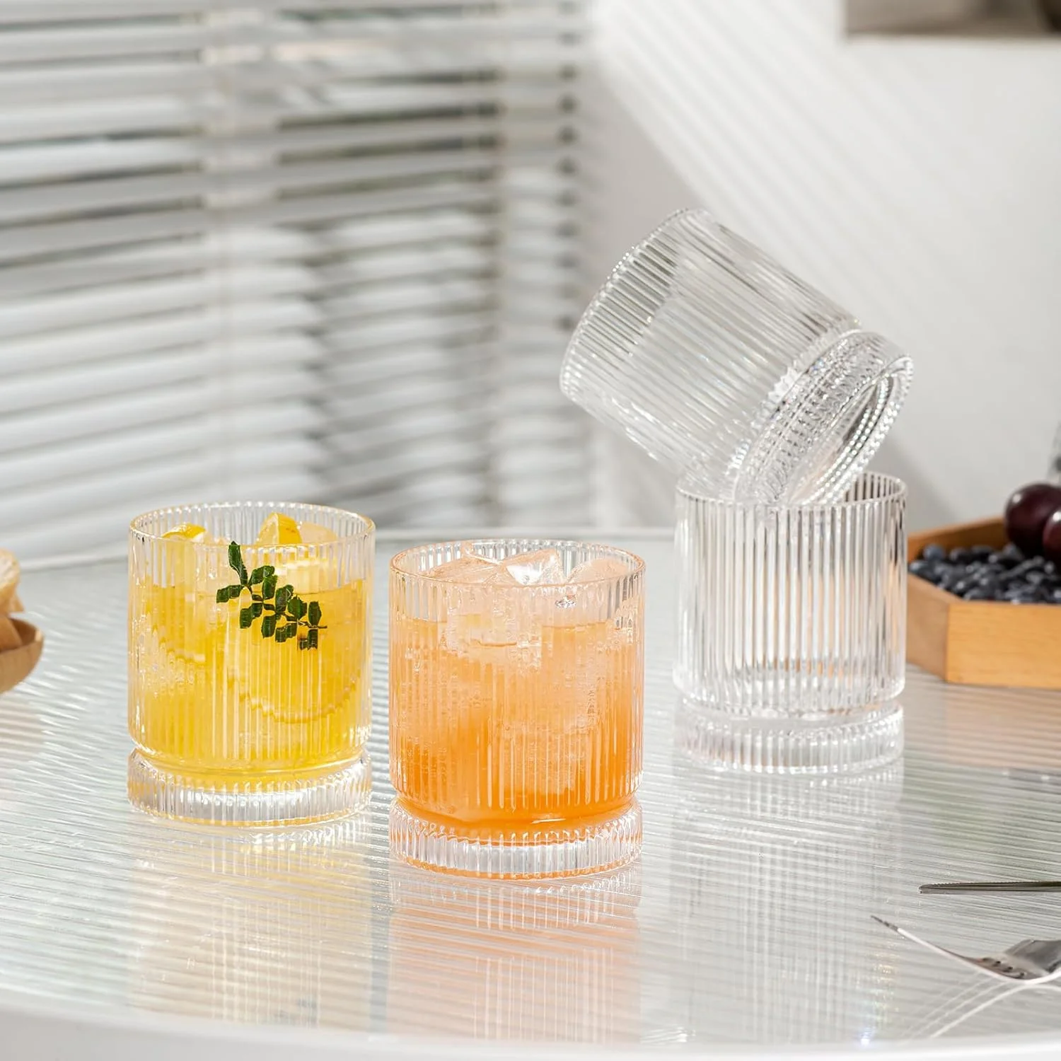 ست 4 عددی لیوان های آجدار POLIDREAM، لیوان های سنگی 390 میلی لیتری، ظروف شیشه ای ممتاز قدیمی، لیوان نوشیدنی، لیوان کوکتل، لیوان نوشیدنی های بار، فنجان قهوه سرد، لیوان آب میوه - قابل شستشو در ماشین ظرفشویی