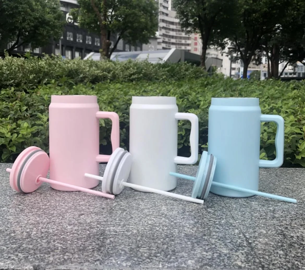 ماگ سفری استیل ضد زنگ دوجداره با نی، درب ضد نشت، فلاسک عایق برای منزل، محل کار و مسافرت (مشکی)