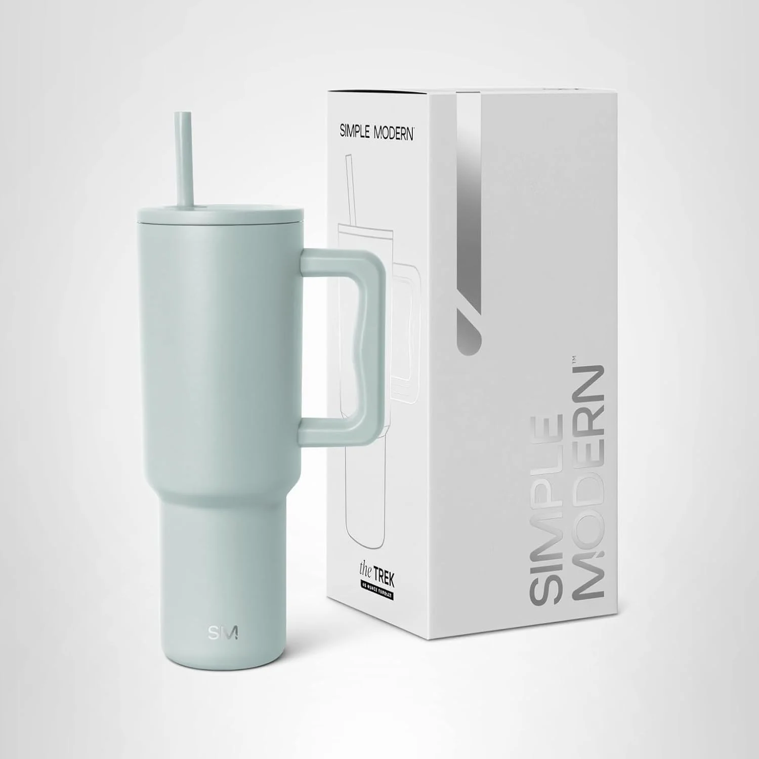 ماگ سفری مدرن و ساده 1.1 لیتری با دسته و درب نی دار | لیوان عایق، بطری آب استیل ضد زنگ قابل استفاده مجدد، مناسب جا لیوانی خودرو | هدیه برای خانم ها و آقایان | مجموعه ترِک | رنگ سبز دریایی