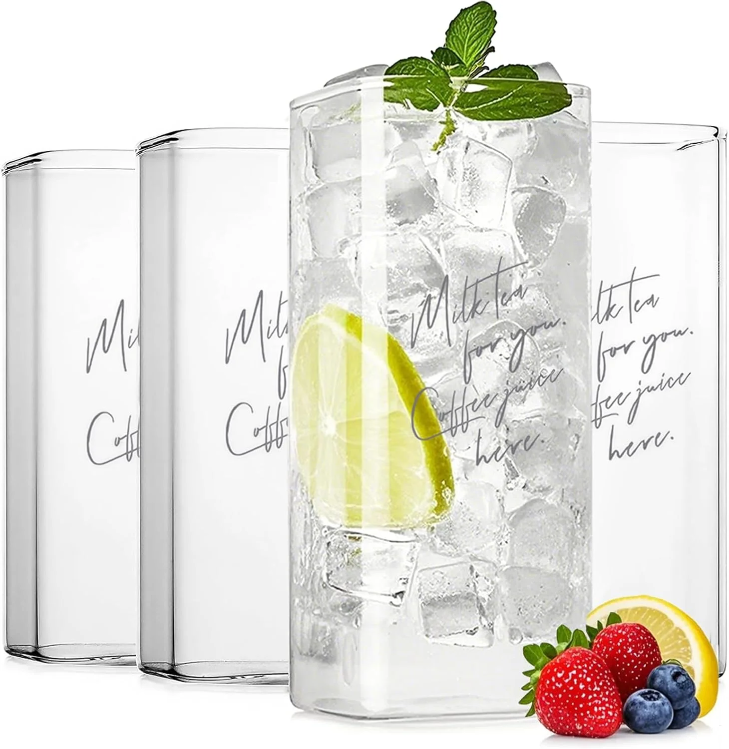 ست 4 عددی لیوان نوشیدنی مربع 385 میلی لیتری، لیوان های شیشه ای ظریف و بدون سرب برای آب، قهوه، آبمیوه، کوکتل، نوشیدنی های ترکیبی، آبجو و سایر نوشیدنی ها