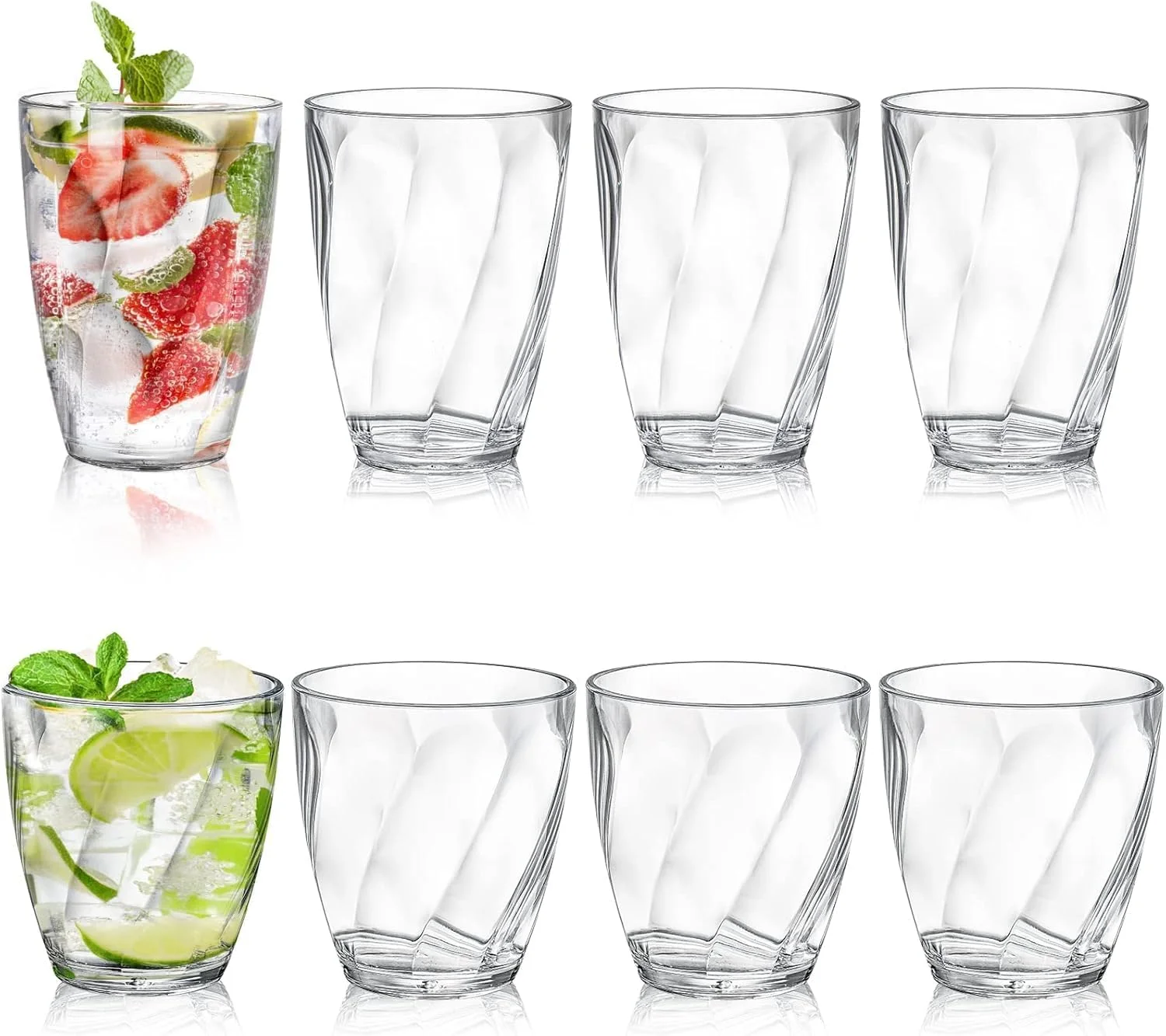 لیوان پلاستیکی نشکن، ست 8 عددی لیوان اکریلیک قابل استفاده مجدد 300 و 400 میلی لیتری، فنجان های شفاف نشکن برای آب، آب میوه، چای سرد، بدون BPA، قابل شستشو در ماشین ظرفشویی، ایده آل برای خانه، مهمانی ها