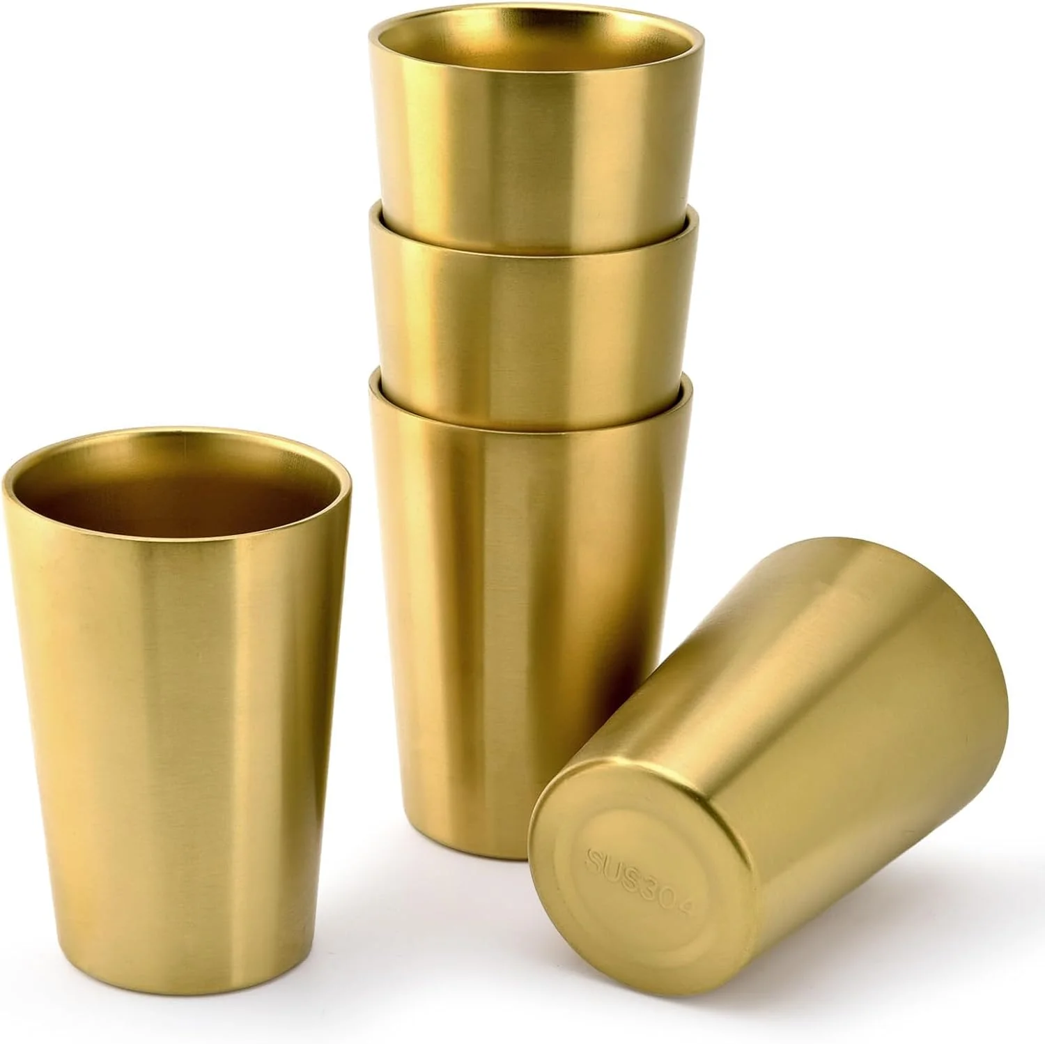 ست 2 عددی لیوان استیل عایق TERRIFI، لیوان های فلزی کوچک دوجداره 350 میلی لیتری، قابل استفاده مجدد و نشکن برای استفاده در داخل/خارج از منزل - ایده آل برای مهمانی ها، دفتر و کمپینگ (طلایی)