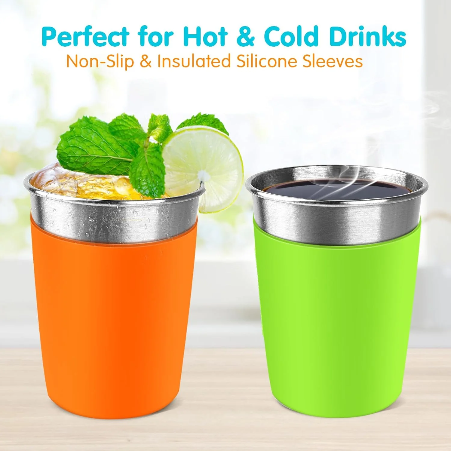 لیوان کودک با نی و درب ضد ریزش، بسته 6 عددی لیوان استیل 350 میلی لیتری به همراه زیر لیوانی، لیوان آب نشکن، لیوان فلزی بدون BPA برای کودکان، بزرگسالان، داخل خانه، خارج از خانه