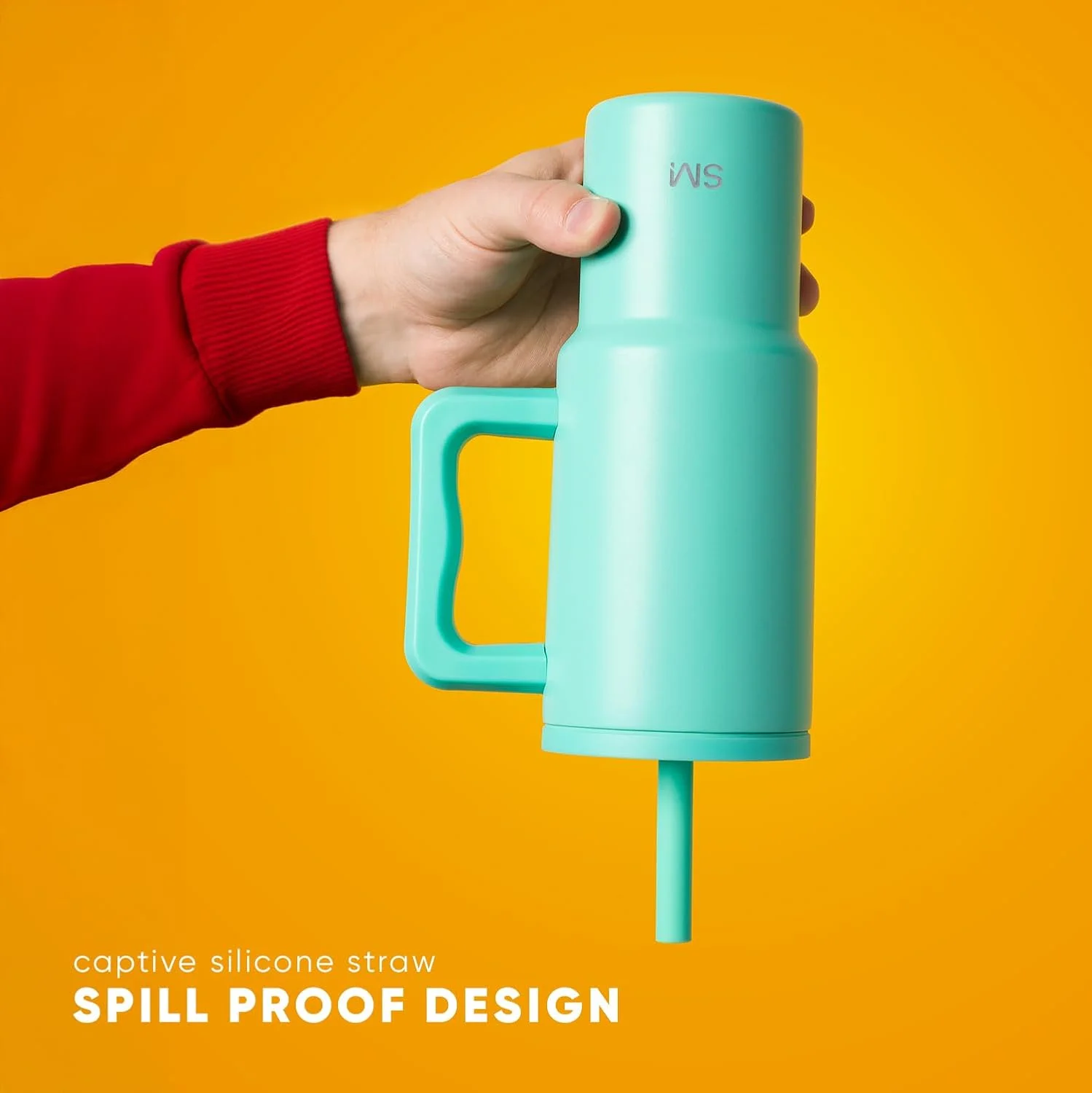 ماگ کودکانه مدرن و ساده با دسته و درب نی دار سیلیکونی 700 میلی لیتری | ضد چکه و نشت | بطری استیل ضد زنگ قابل استفاده مجدد | هدیه برای پسران و دختران | مجموعه ترِک | رنگ سبز دریایی