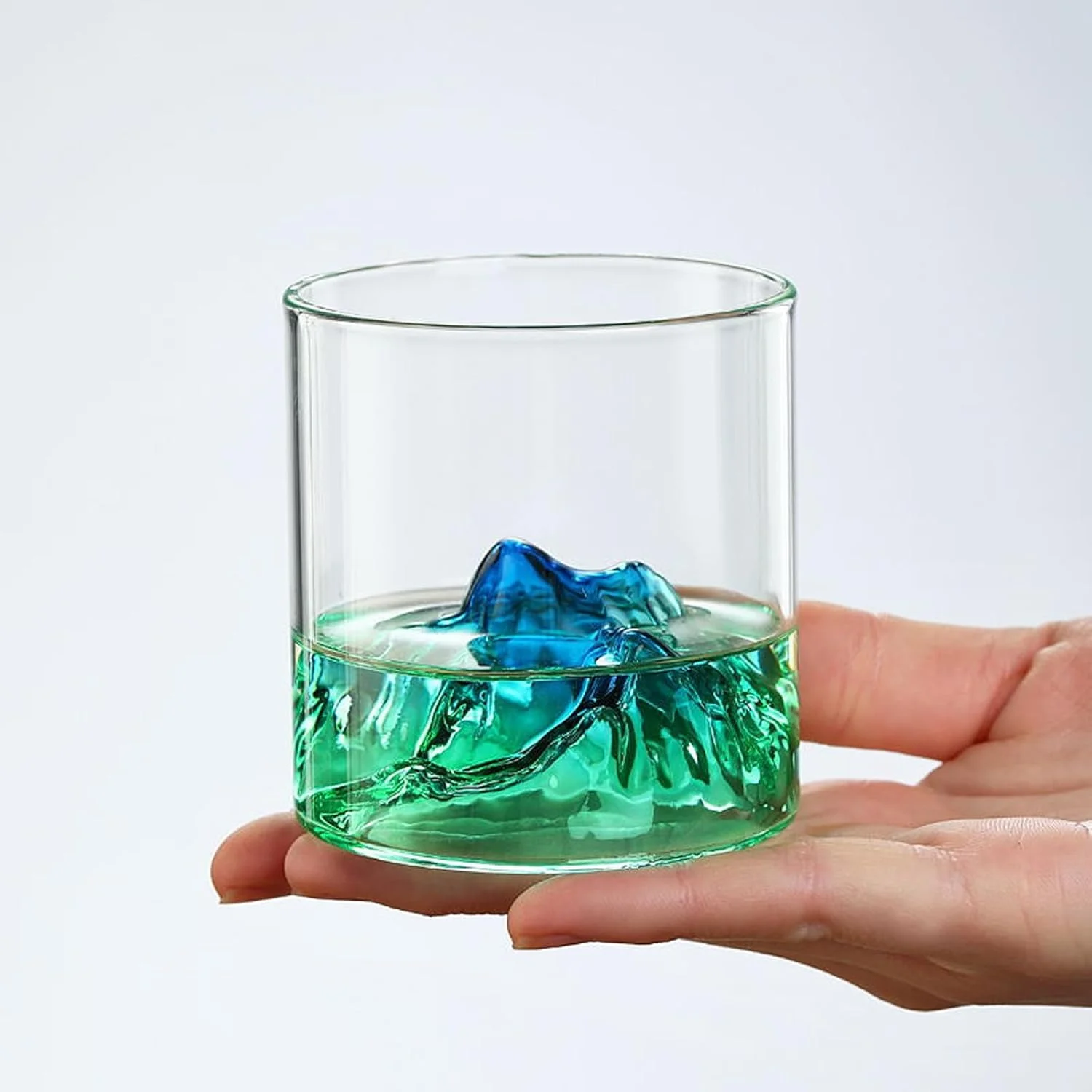 لیوان های کوچک کوهستانی رنگین کمانی تزویق، فنجان دهان شویه قابل استفاده مجدد برای ویسکی، ودکا، شراب، جین یا کوکتل، شیشه بوروسیلیکات، لیوان رنگین کمانی با طرح کوهستانی (لیوان ویسکی مدرن - 300 میلی لیتر)