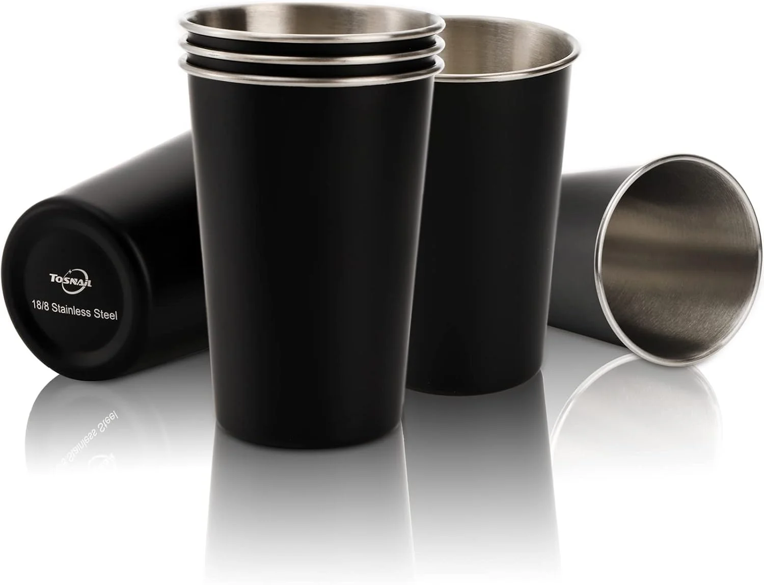 لیوان استیل تاشونیل، بسته 6 عددی، 470 میلی لیتر، لیوان فلزی، لیوان نشکن، مناسب نوشیدنی، آب، برای کودکان و بزرگسالان، استفاده در فضای داخلی و خارجی - مشکی