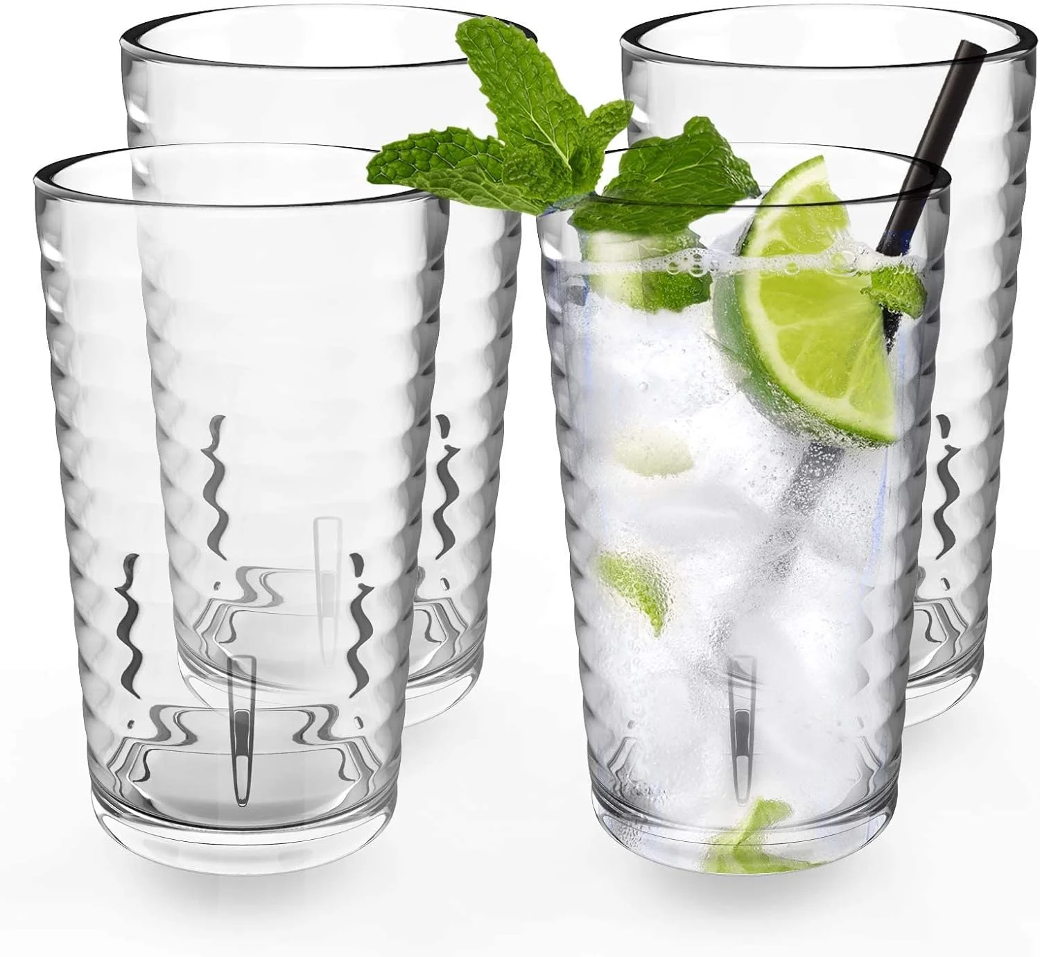 لیوان های نشکن 385 میلی لیتری - ست 4 عددی لیوان پلاستیکی اکریلیک، ضد ضربه، قابل شستشو در ماشین ظرفشویی، بدون BPA، قابل استفاده مجدد برای آب، آبمیوه، نوشیدنی ها