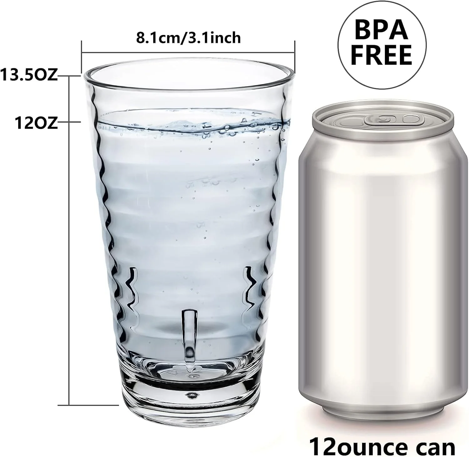 لیوان های نشکن 385 میلی لیتری - ست 4 عددی لیوان پلاستیکی اکریلیک، ضد ضربه، قابل شستشو در ماشین ظرفشویی، بدون BPA، قابل استفاده مجدد برای آب، آبمیوه، نوشیدنی ها