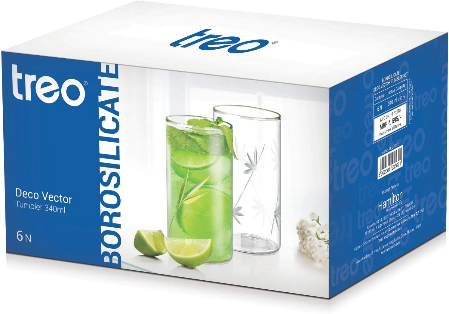 لیوان شیشه ای تزئینی بروسیلیکات ترئو بای میلتون مدل وکتور، ست 6 عددی، 340 میلی لیتر، طرح گل