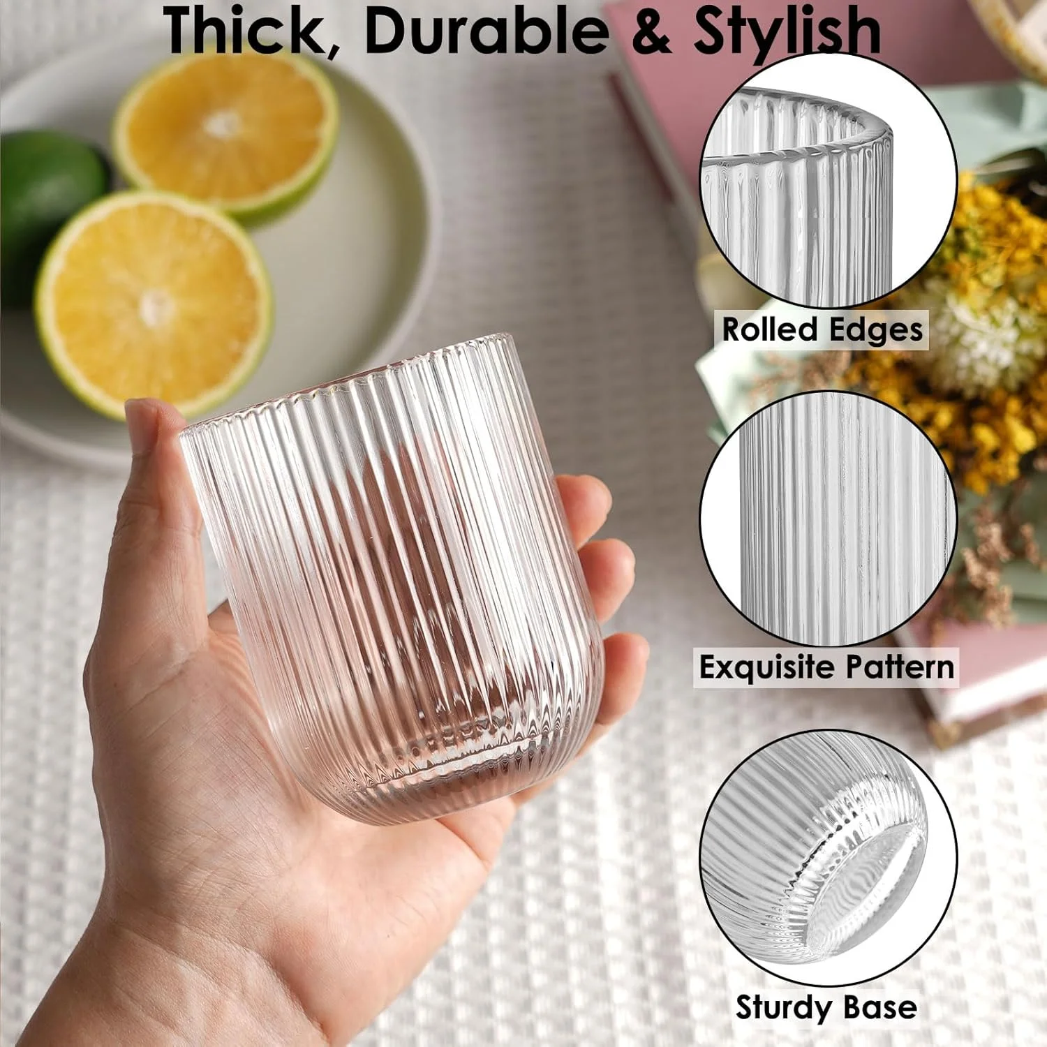 لیوان های آجدار TKNO مدل 6X 260ml، مناسب آب، نوشیدنی، آبمیوه، لیوان شیشه ای، طرح اوریگامی، مناسب منزل، رستوران، مراسم و مهمانی ها