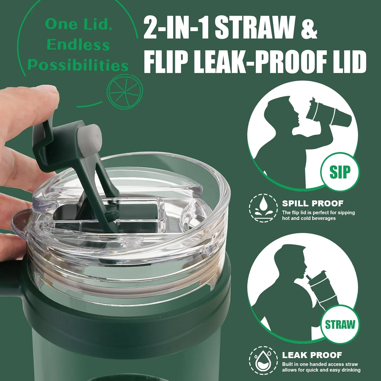 لیوان شیشه ای ترونکو 40oz با نی و درب، لیوان شیشه ای ضد نشت با نی تاشو و دسته، بطری آب شیشه ای مناسب جا لیوانی، بدون BPA، قابل شستشو در ماشین ظرفشویی