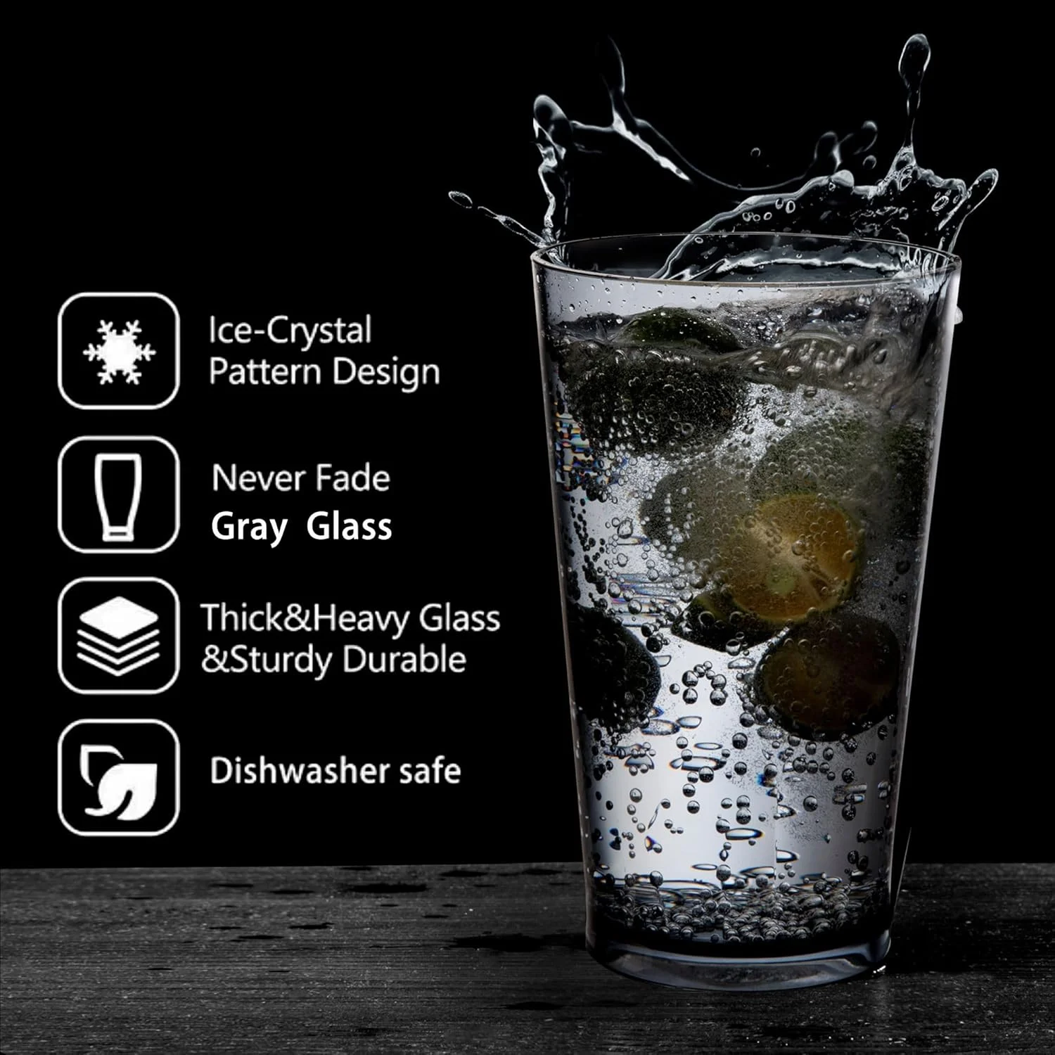 لیوان های پلاستیکی نشکن، ست 6 عددی 470 میلی لیتری، بدون BPA، قابل چیدن، قابل شستشو در ماشین ظرفشویی، لیوان های آب قابل استفاده مجدد برای آبمیوه و نوشیدنی، خاکستری