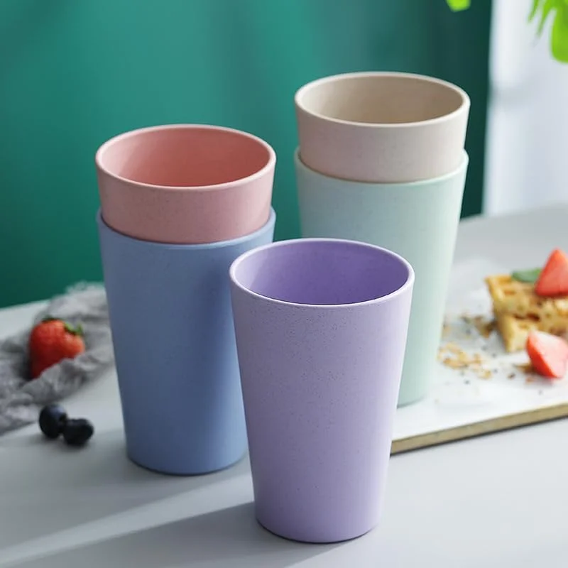 ست 5 عددی لیوان بزرگ گندمی، 590 میلی لیتر، نشکن، قابل استفاده مجدد، فاقد BPA، سازگار با محیط زیست، قابل شستشو در ماشین ظرفشویی، مناسب آشپزخانه، کمپینگ و استفاده روزانه، 5 رنگ