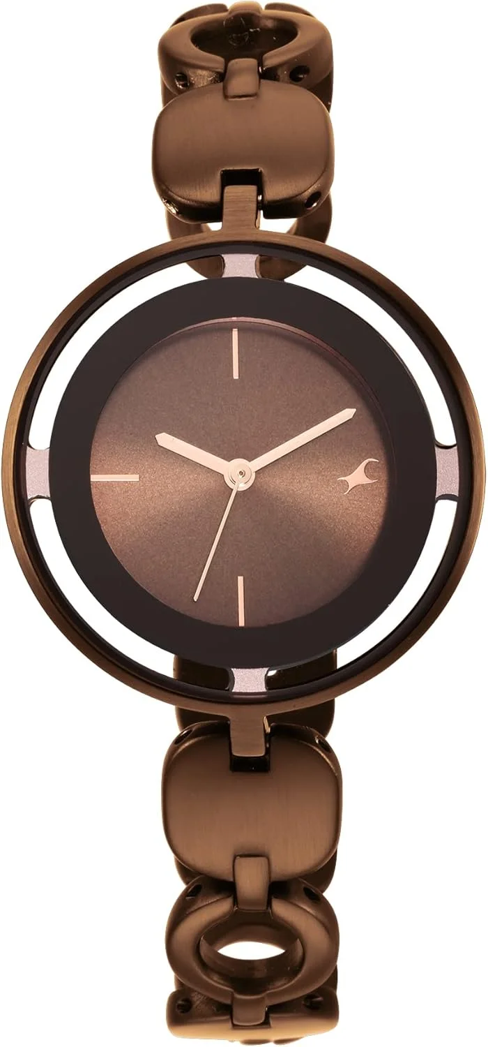 ساعت مچی زنانه Fastrack مدل Fashion آنالوگ با صفحه گرد قهوه ای و بند فلزی قهوه ای - 6237QM01