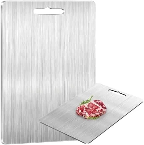 تخته برش تیتانیومی خالص - تخته برش استیل ضد زنگ قابل شستشو در ماشین ظرفشویی برای آشپزخانه، تخته خردکن دو طرفه بدون BPA برای آماده سازی غذا و سرو ملزومات آشپزخانه