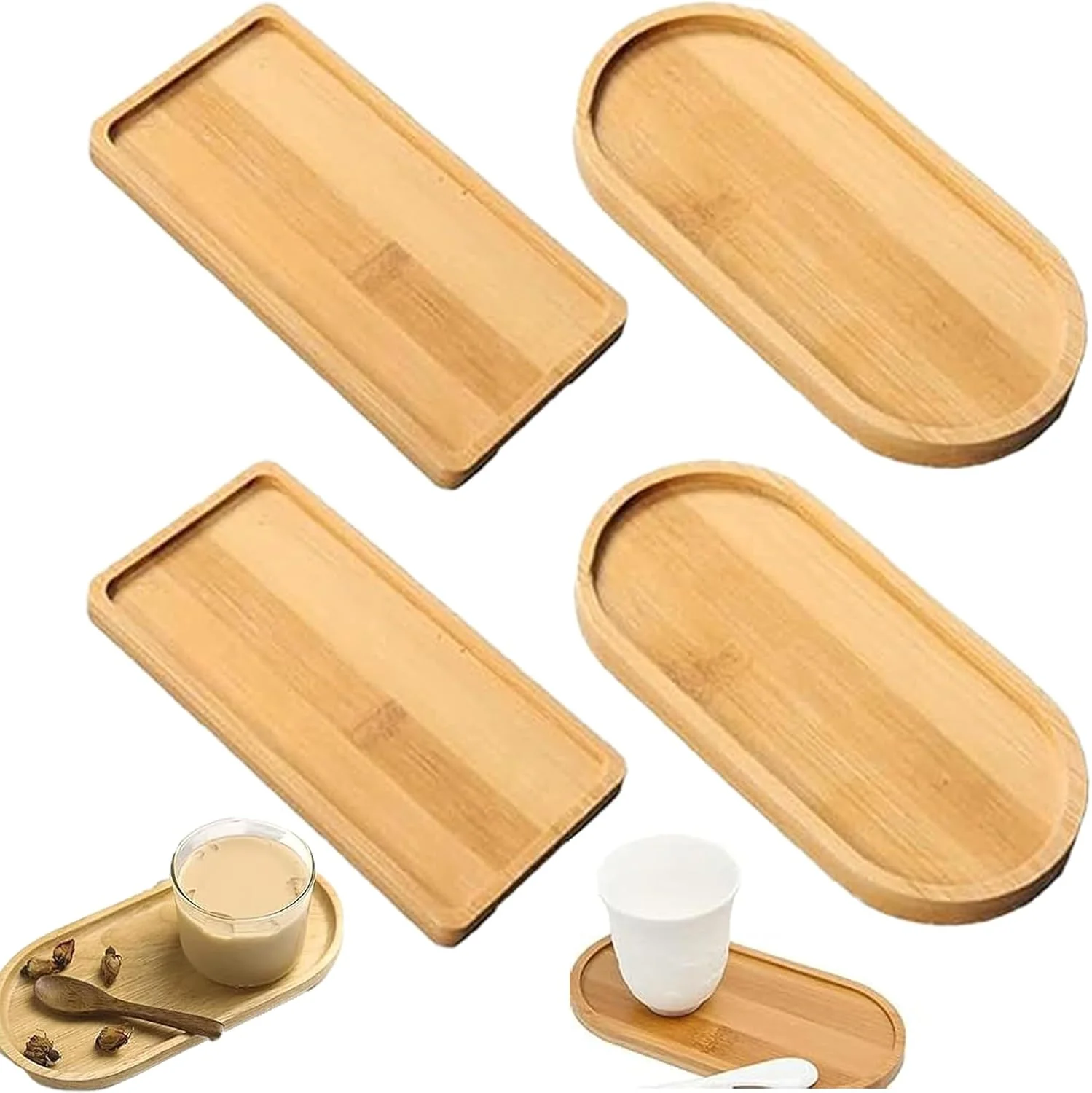 سینی بامبو HIHIDAY، 4 عدد سینی سرو چوبی کوچک، سینی کوچک میز برای چای قهوه، برای غذا، سبزیجات، میوه، سینی سرو پیش غذا، تخته پنیر، نعلبکی (4 عدد) سینی بامبو HIHIDAY، 4 عدد سینی سرو چوبی کوچک، سینی کوچک میز برای چای قهوه، برای غذا، سبزیجات، میوه، سینی سرو پیش غذا، تخته پنیر، نعلبکی (4 عدد)