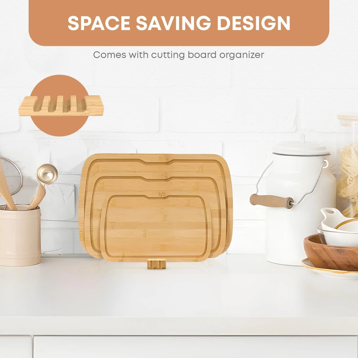 ست تخته برش بامبو 3 تکه ممتاز با پایه - تخته های خردکن چوبی بادوام برای گوشت، سبزیجات، میوه ها، پنیر، نان، آماده سازی آشپزخانه و سینی سرو - تخته های بامبو طبیعی سازگار با محیط زیست