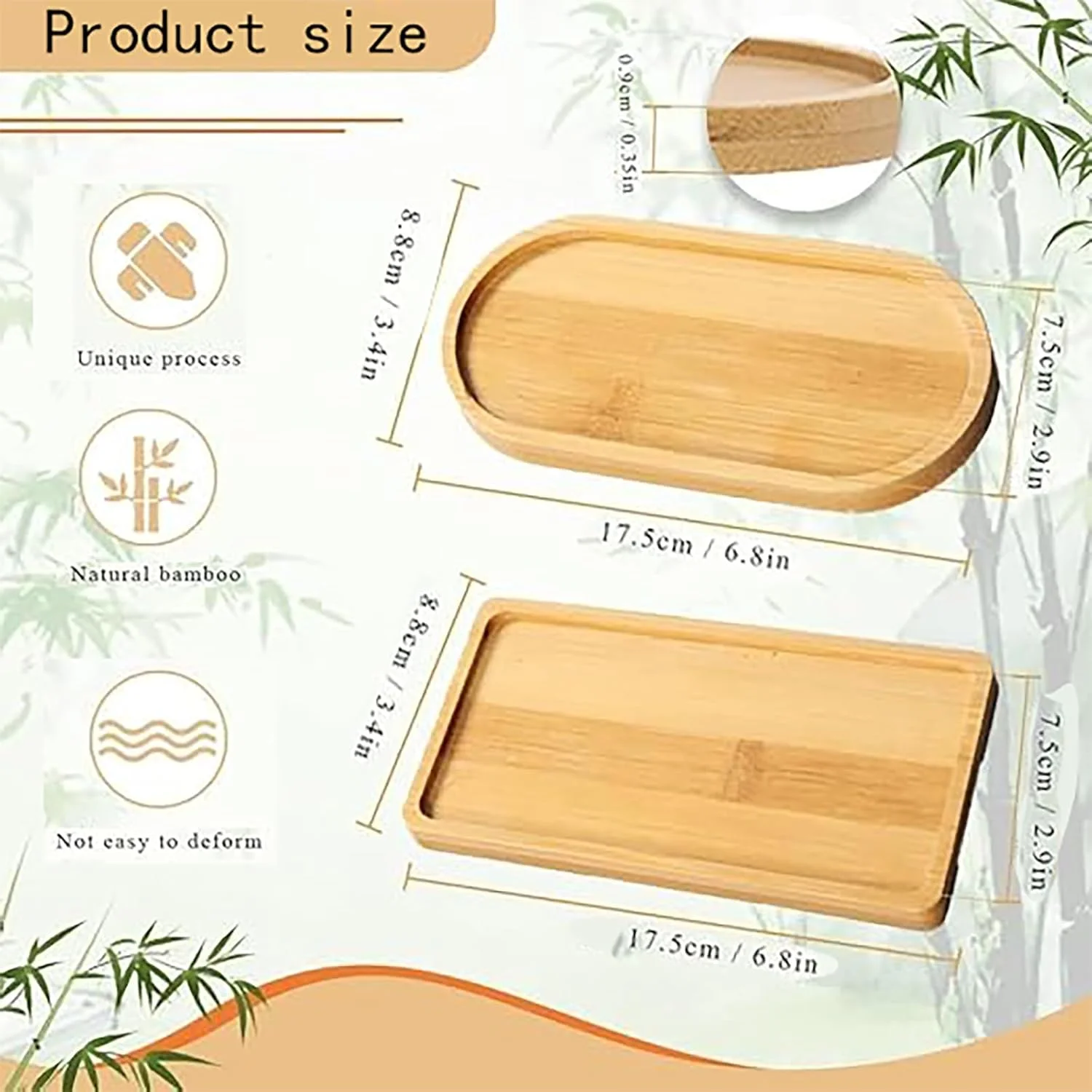 سینی بامبو HIHIDAY، 4 عدد سینی سرو چوبی کوچک، سینی کوچک میز برای چای قهوه، برای غذا، سبزیجات، میوه، سینی سرو پیش غذا، تخته پنیر، نعلبکی (4 عدد)