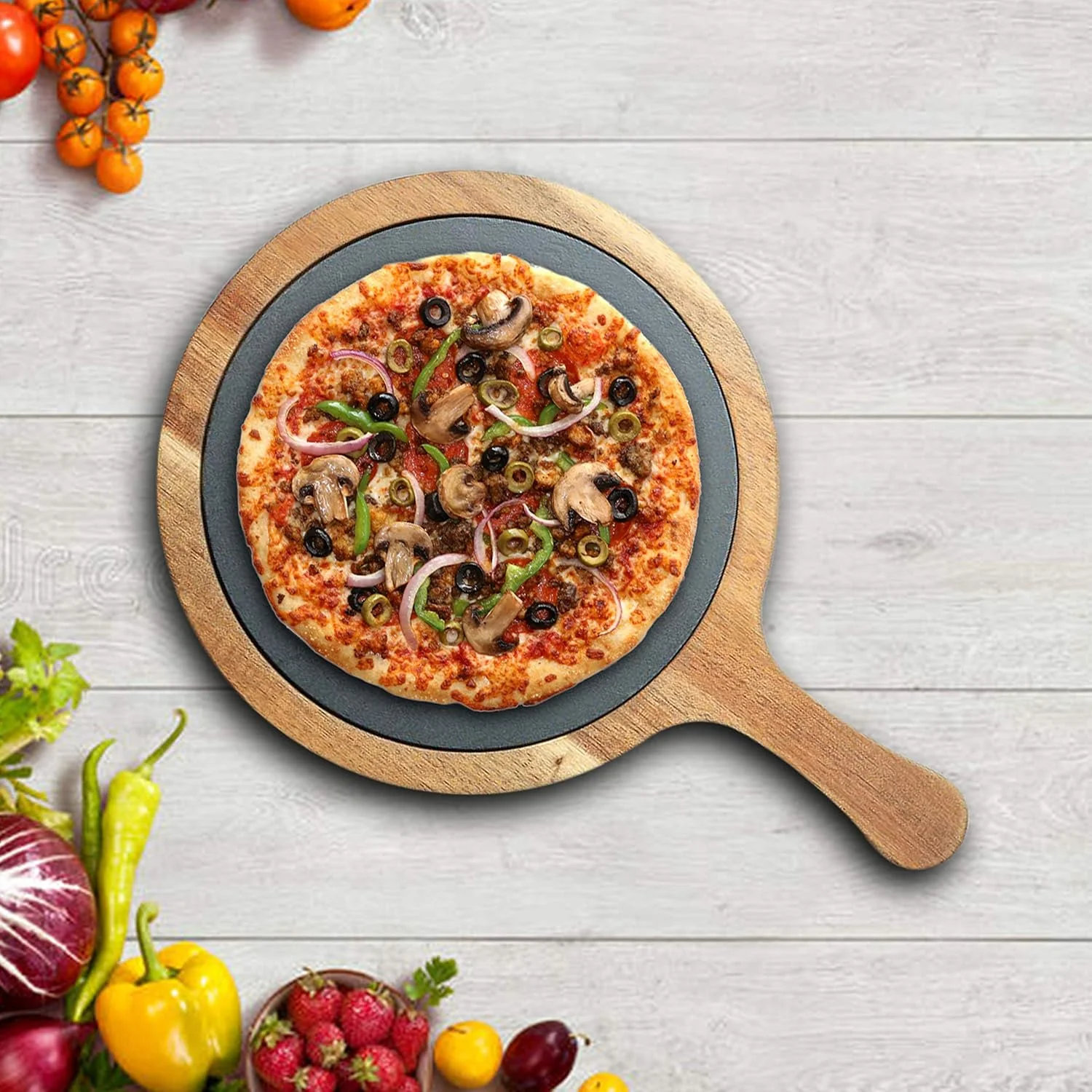 تخته سرو مستطیلی چوبی و سنگی راج آکاسیا، 31X21X1.5 سانتی متر، نقره ای، Sl0022، 1 عدد