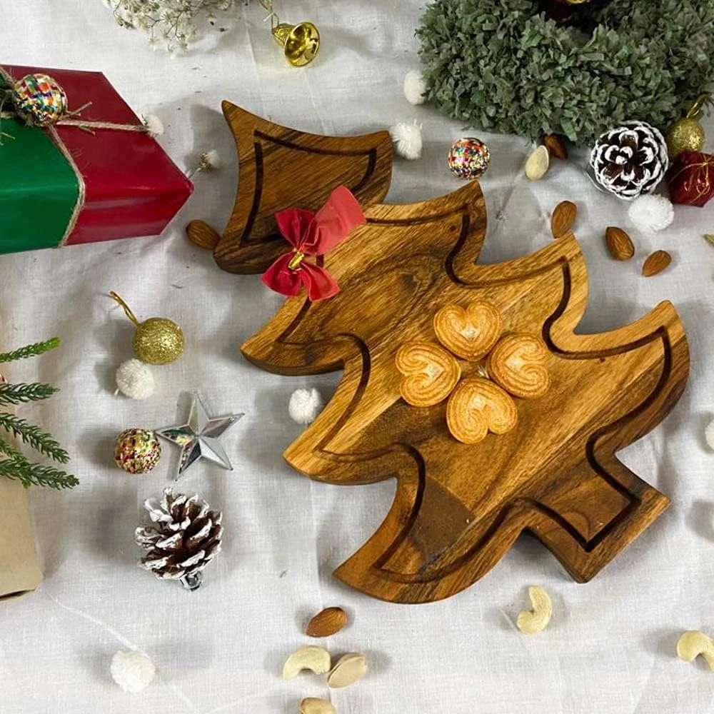 تخته برش آشپزخانه طرح درخت کریسمس Affinity Decor، تخته برش چوبی طرح درخت با شیار، سینی سرو چوبی برای پنیر (تخته درخت کریسمس با شیار 33cm طول x 23cm عرض)