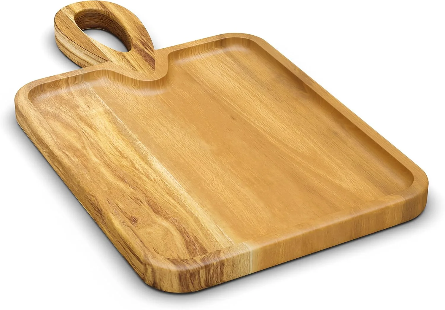 سینی سرو چوبی آکاسیا با دسته از امریکن آتلیه | تخته برش و سرو | سینی سرو چوبی روستیک برای پنیر، گوشت و تخته های کوچک | 7.78 اینچ