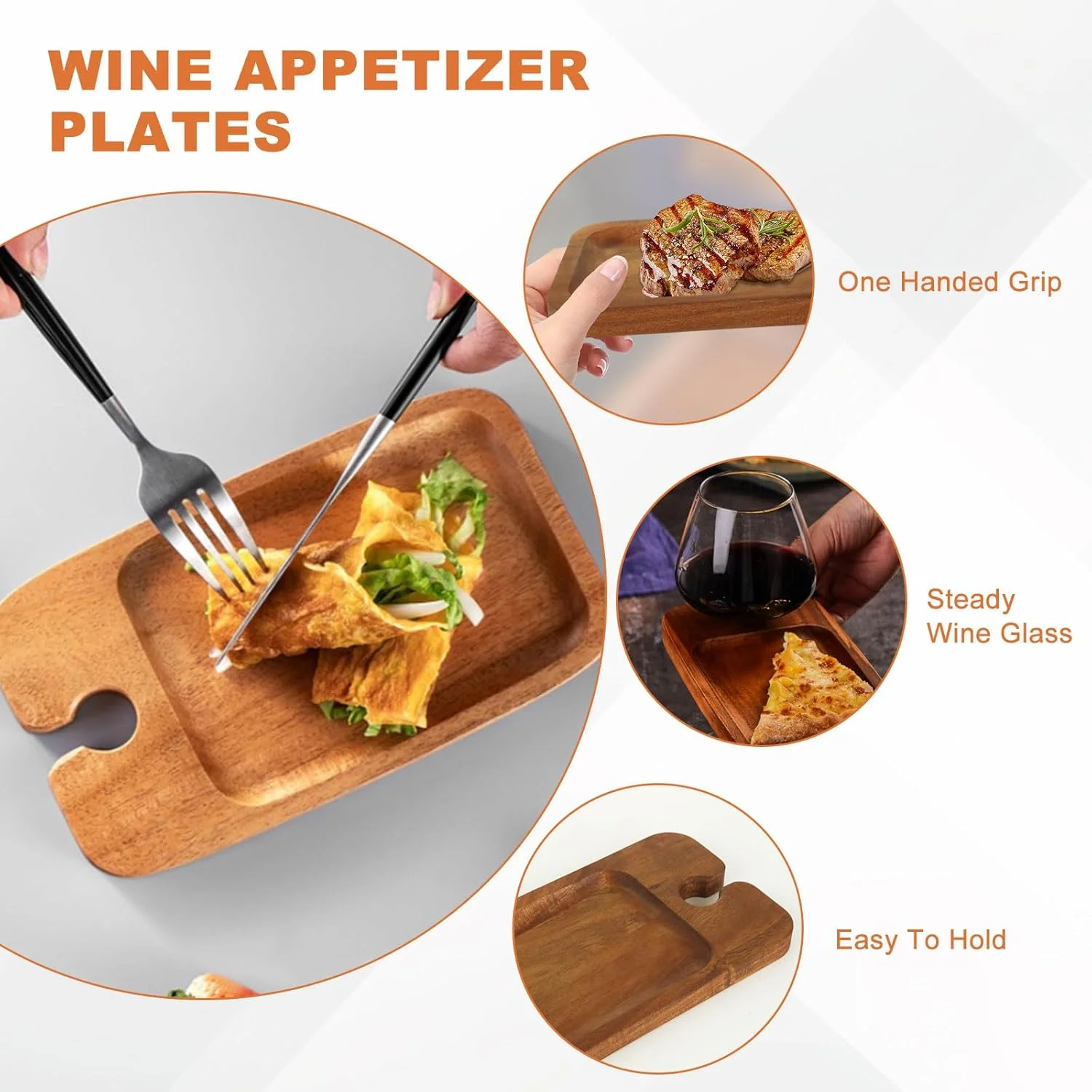 ست ۴ تایی تخته سرو پیش غذا، سینی سرو کوکتل چوبی اقاقیا با جای لیوان شراب، تخته های کوچک سرو پنیر برای پیک نیک و مهمانی ها