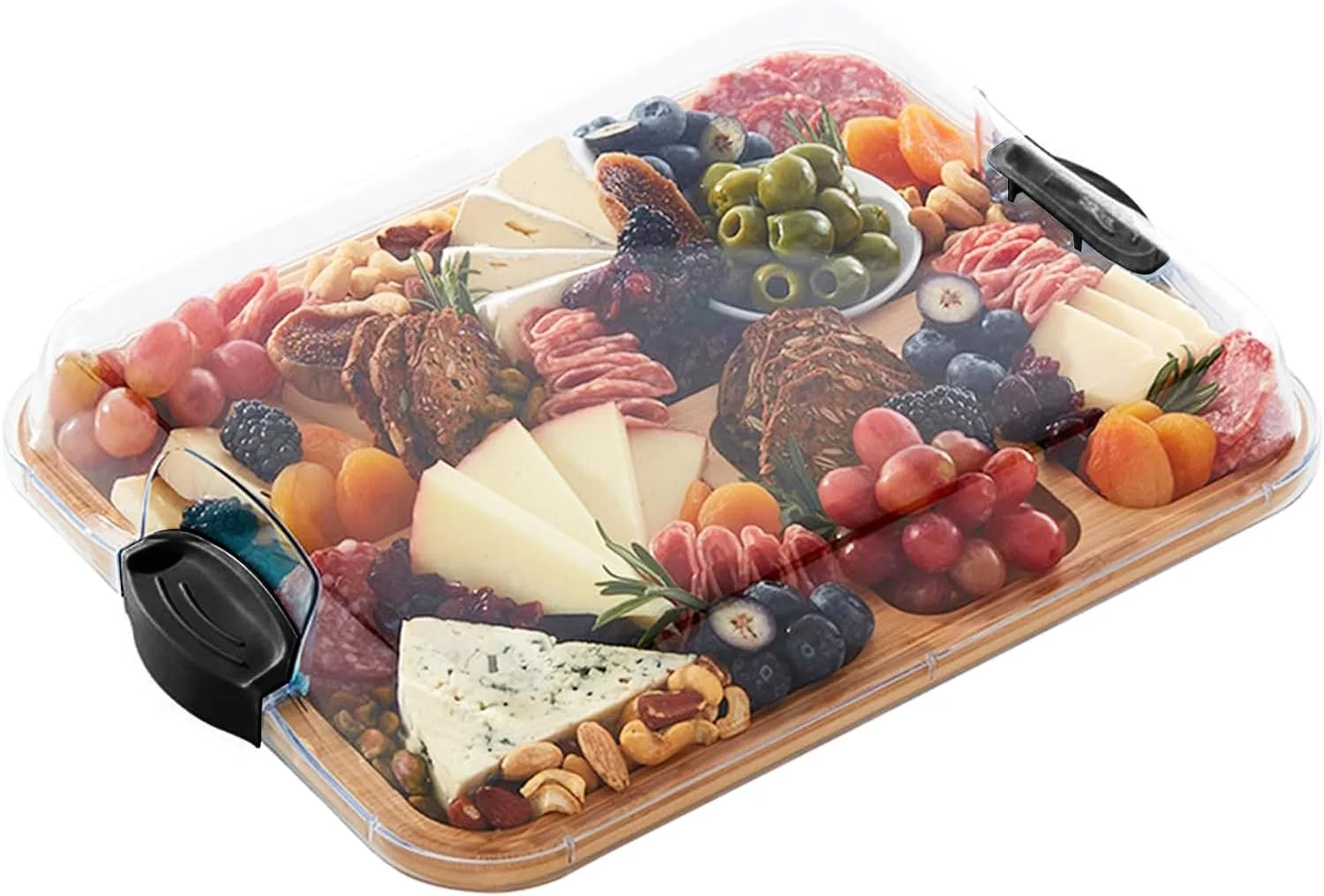 تخته برش قابل حمل Angju با درب برای مسافرت، تخته سرو بامبو با محفظه های درب دار، تخته سرو پنیر با درب قفل شونده شفاف برای پیک نیک و مهمانی، مناسب سرو گوشت و اسنک تخته برش قابل حمل Angju با درب برای مسافرت، تخته سرو بامبو با محفظه های درب دار، تخته سرو پنیر با درب قفل شونده شفاف برای پیک نیک و مهمانی، مناسب سرو گوشت و اسنک