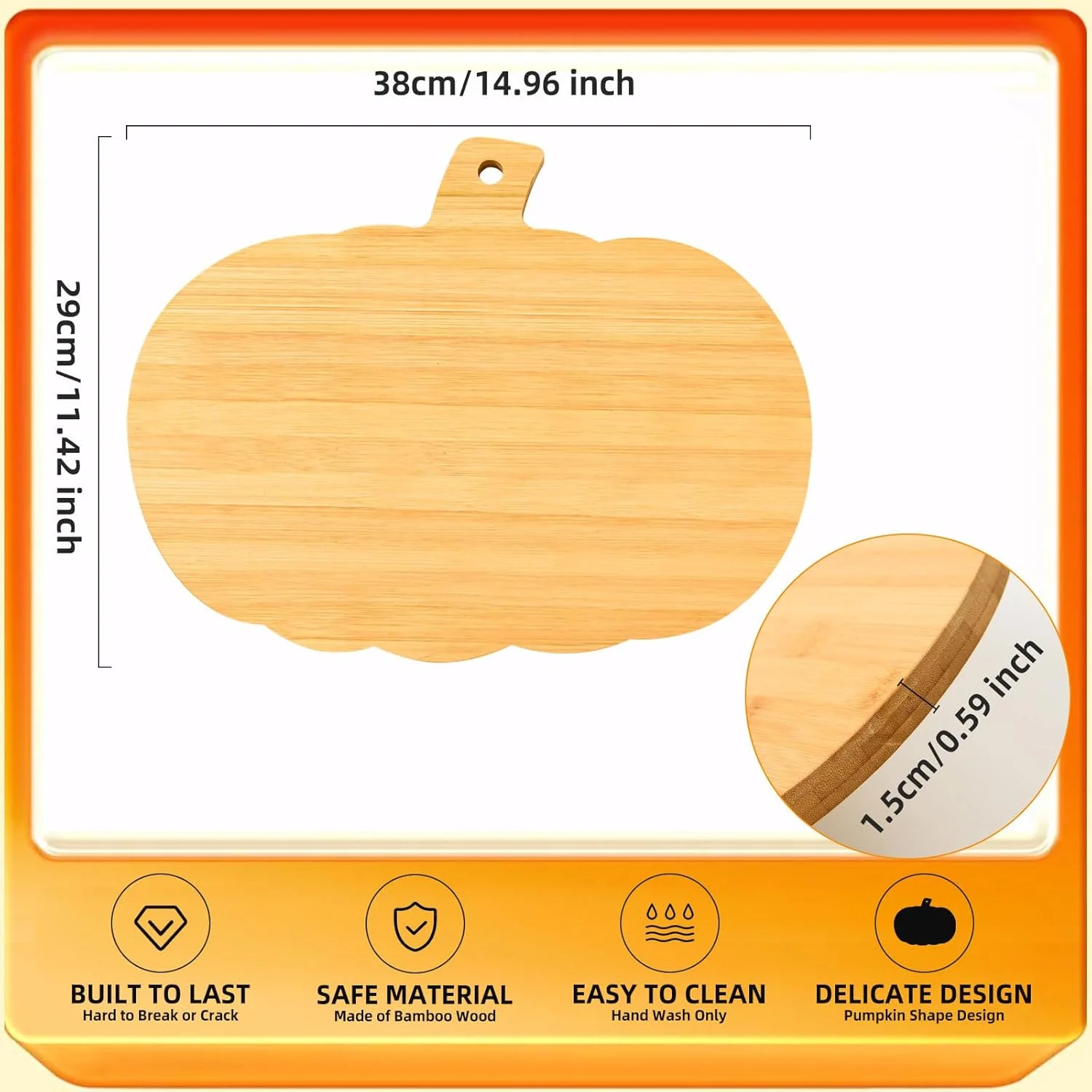 تخته برش بامبو طرح کدو تنبل، تخته سرو چوبی مناسب شکرگزاری، تخته سرو چوبی، تخته خردکن آشپزخانه با دسته، سینی سرو چوبی برای هدیه تعطیلات پاییزی، 38x29x1.5 سانتی متر