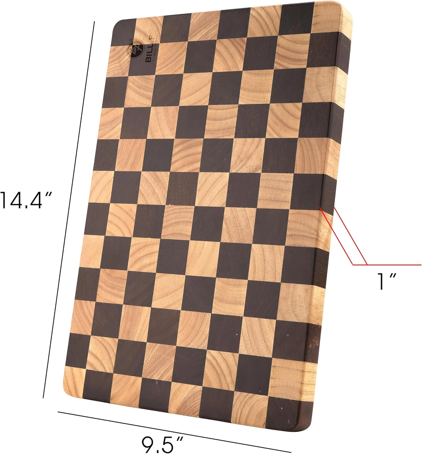 تخته گوشت چوبی BF BILL.F مدل 1983 با طرح شطرنجی و دستگیره های داخلی، 36x24x2.5 سانتی متر، ایده آل برای خرد کردن گوشت، سبزیجات، پنیر و نان