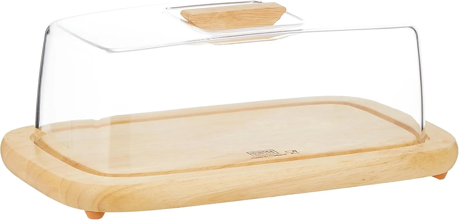 سینی سرو چوبی بیلی، گنبد پنیر با پوشش/درب اکریلیک، 30.5 X 18 X 11.5 سانتی متر Wp 910، بژ