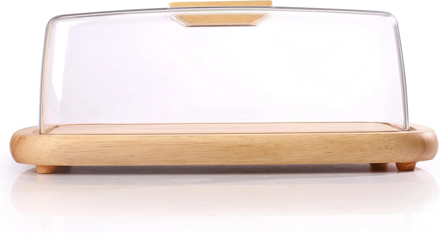 سینی سرو چوبی بیلی، گنبد پنیر با پوشش/درب اکریلیک، 30.5 X 18 X 11.5 سانتی متر Wp 910، بژ