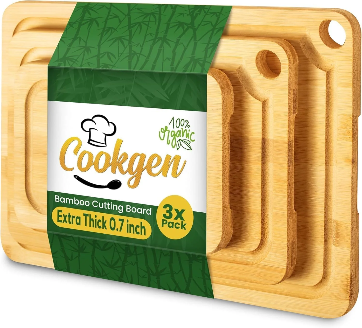 ست تخته برش بامبو BIVATU – 3 تکه (کوچک، متوسط، بزرگ) – تخته های خردکن ضخیم و ضد لغزش با شیارهای آب میوه، دستگیره های جانبی و نگهداری آسان – ایده آل برای گوشت، سبزیجات، پنیر و میوه ها