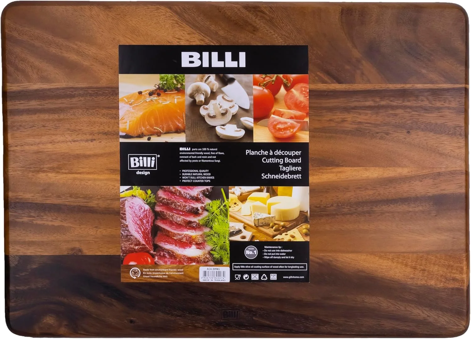 تخته برش چوبی بسیار بزرگ BILLI - تخته خردکن چوب اقاقیا درجه یک، تخته گوشت، تخته آشپزخانه سرآشپز - عرض 36 x طول 50 x ارتفاع 2 سانتی متر