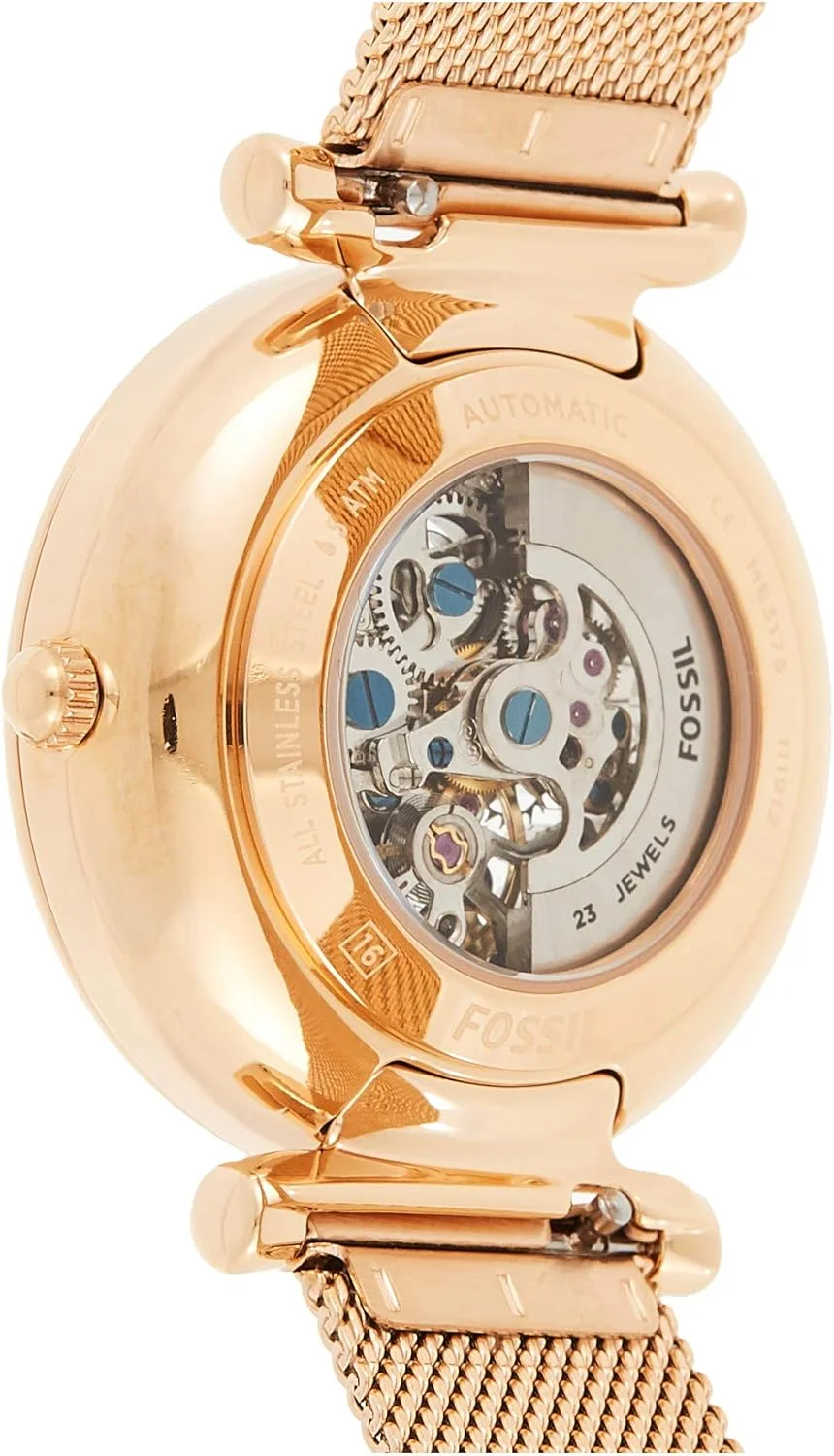 ساعت مچی زنانه فسیل کارلی اتوماتیک، بدنه استیل رزگلد، مدل ME3175