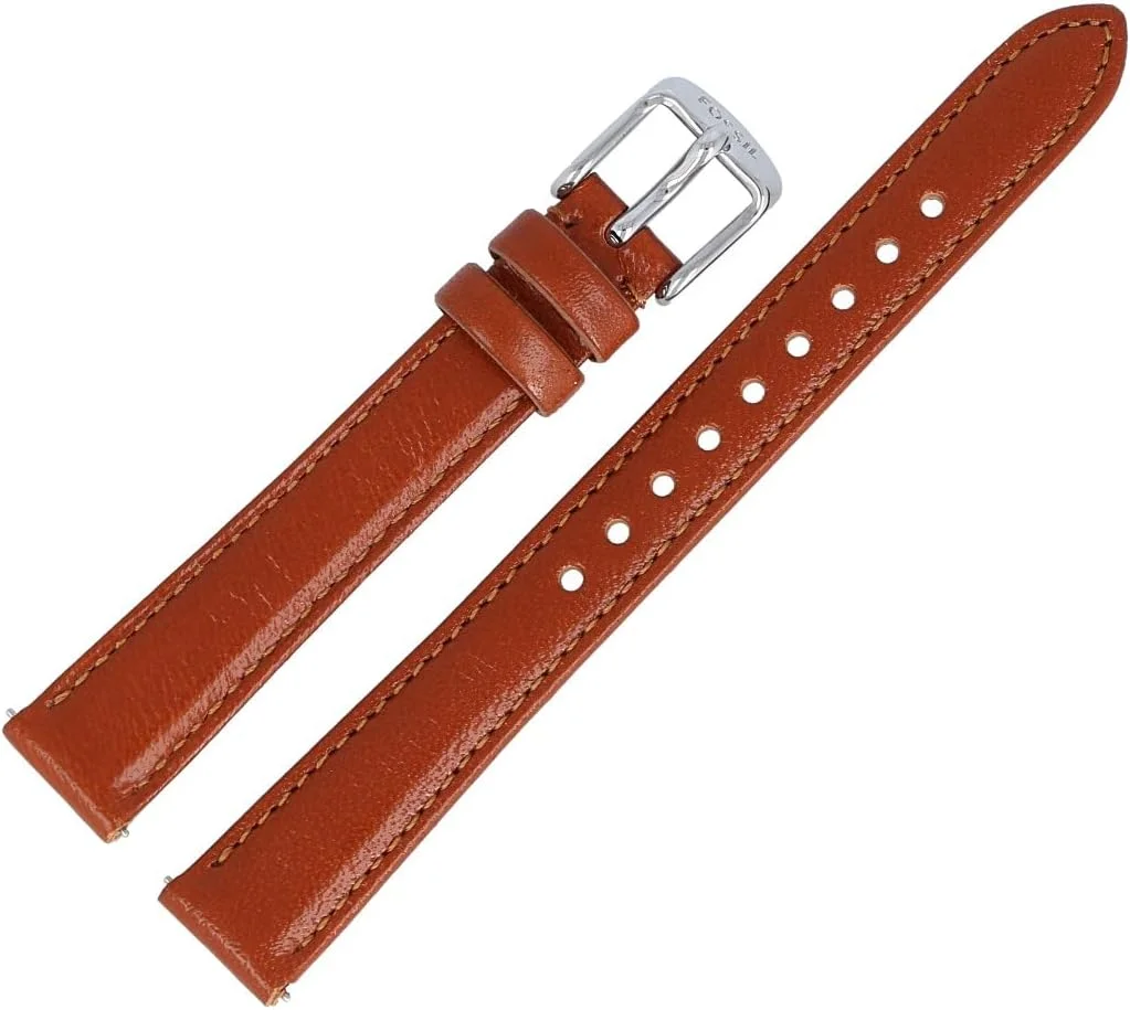 بند ساعت فسیل 14 میلی‌متری چرمی قهوه‌ای نقره‌ای - ES-3842 | LB-ES3842