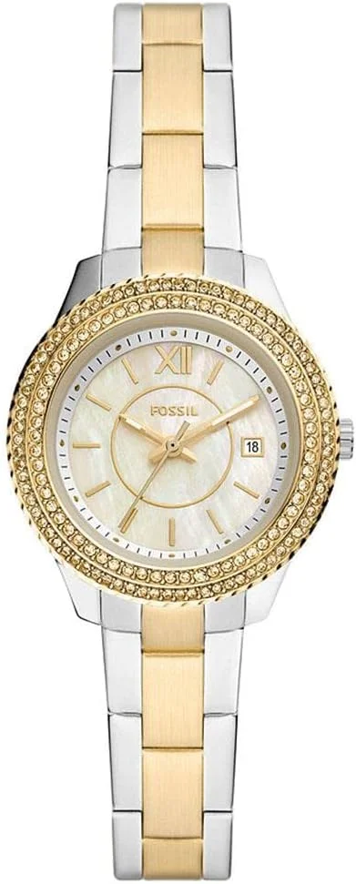 ساعت مچی زنانه فسیل مدل Stella با صفحه نمایش سه عقربه و تاریخ، بدنه دو رنگ استیل ضد زنگ، ES5138، سایز one size