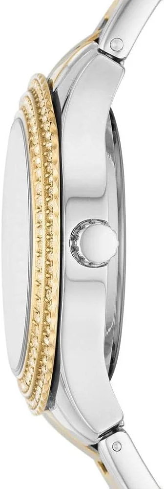 ساعت مچی زنانه فسیل مدل Stella با صفحه نمایش سه عقربه و تاریخ، بدنه دو رنگ استیل ضد زنگ، ES5138، سایز one size