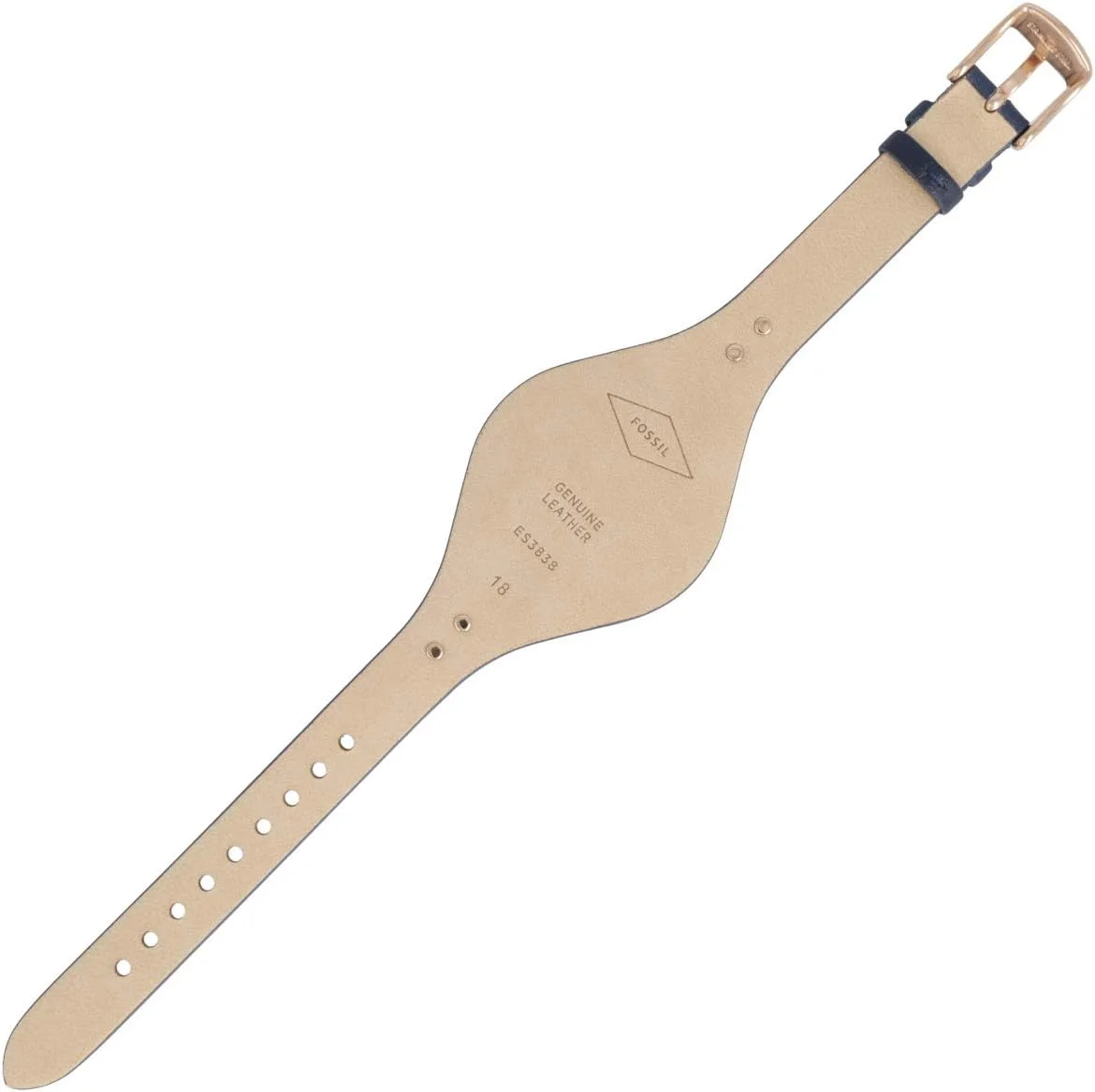 بند ساعت فسیل 18 میلی متری چرمی آبی رزگلد - ES-3838 | LB-ES3838