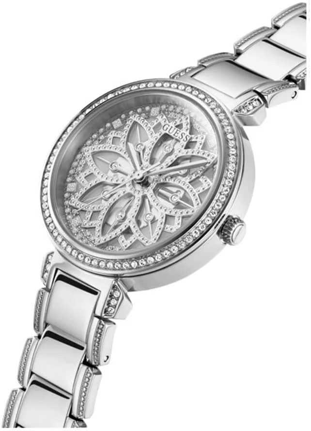 ساعت آنالوگ زنانه نقره ای GUESS با طرح گل ساعت آنالوگ زنانه نقره ای GUESS با طرح گل
