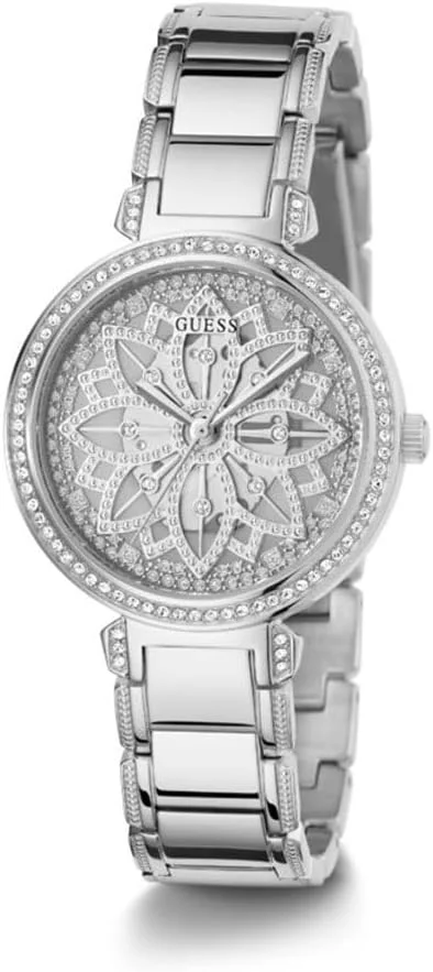ساعت آنالوگ زنانه نقره ای GUESS با طرح گل ساعت آنالوگ زنانه نقره ای GUESS با طرح گل
