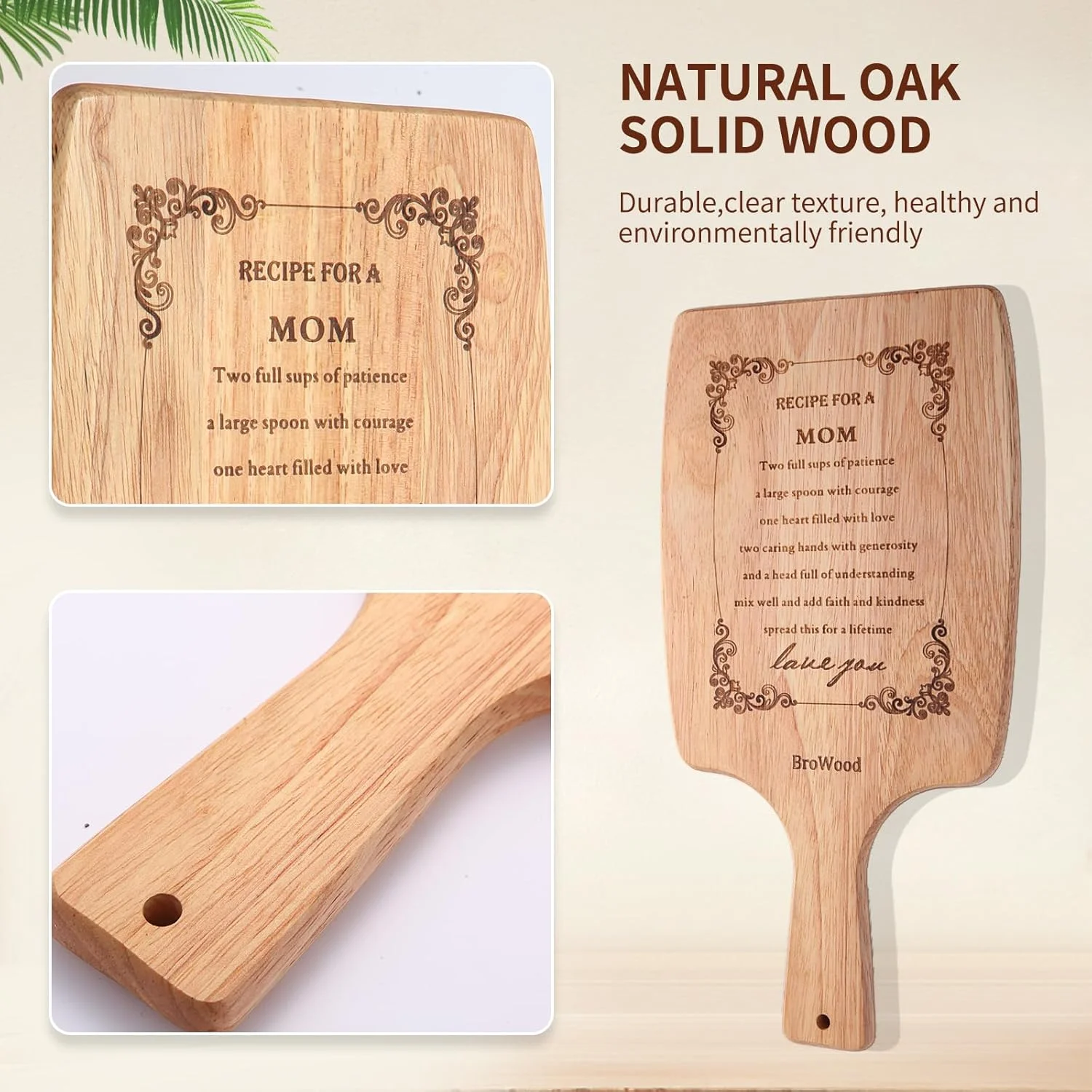 تخته برش چوبی BroWood با دسته، تخته سرو چوبی تزئینی کوچک برای آشپزخانه، بهترین هدیه تولد مادر، تخته سرو پنیر چوبی