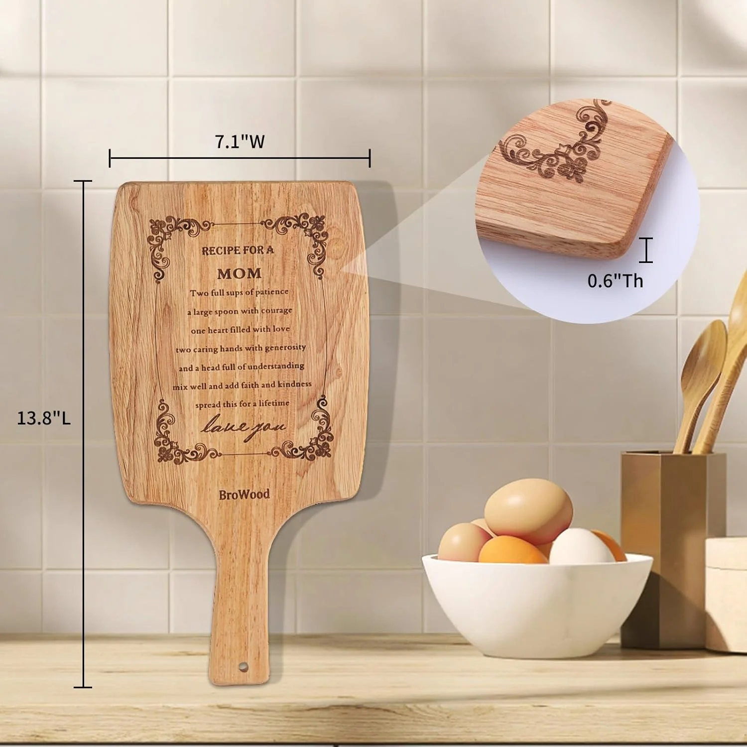 تخته برش چوبی BroWood با دسته، تخته سرو چوبی تزئینی کوچک برای آشپزخانه، بهترین هدیه تولد مادر، تخته سرو پنیر چوبی