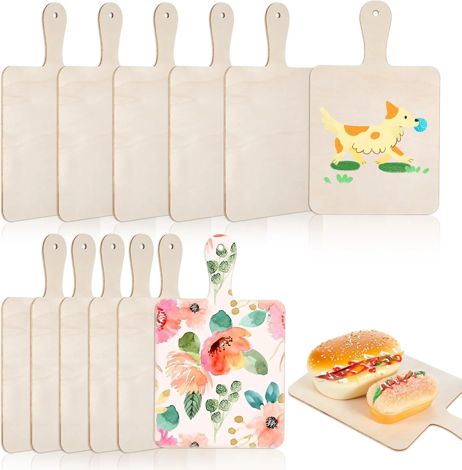 ست 12 عددی تخته سرو کوچک با دسته، تخته برش چوبی کوچک 24x14 سانتی‌متر، تخته گوشت برای آشپزی خانگی، تخته سرو برای دکور میوه و سبزیجات آشپزخانه
